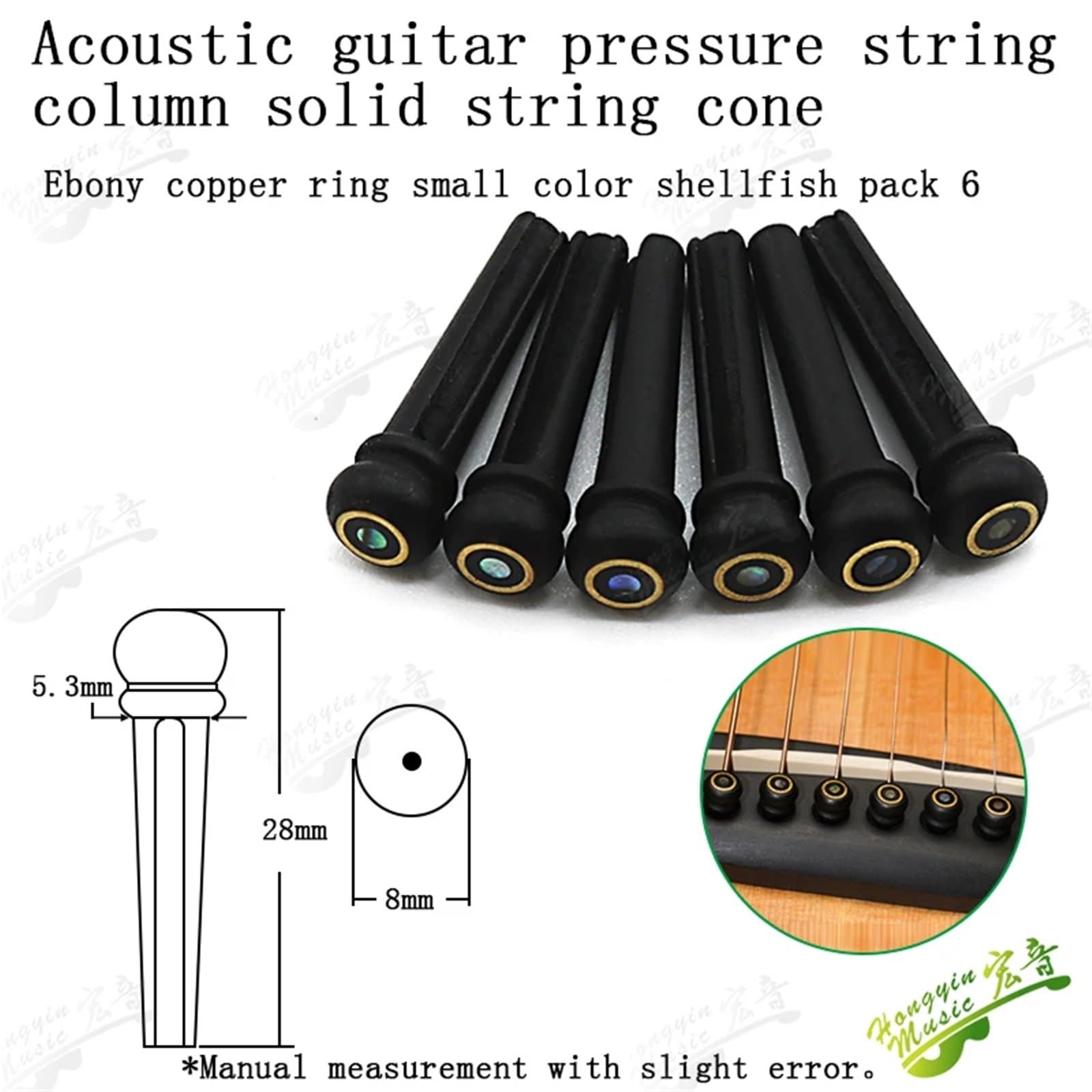 18 piroli per ponte per chitarra acustica, in legno di cobolo ebano, ottone | Migliora il tono e sustain con piroli in ebano, cocobolo e ottone per chitarra acustica. (Verde)