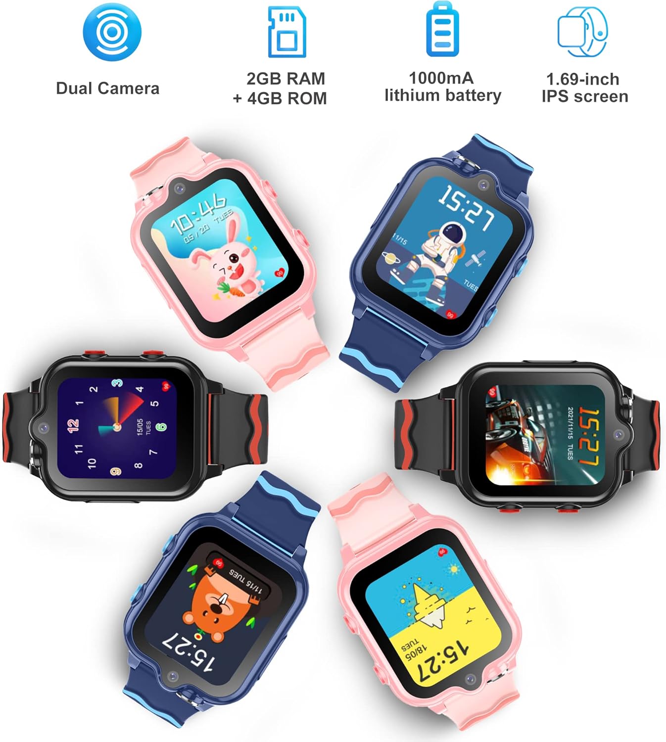 Smartwatch GPS 4G Orologio Intelligente con WiFi Videochiamata SOS fotocamera Messaggio Sveglia Modalità Classe Lettore Musicale Notifica Vibrazione Orologio Telefono (blu)