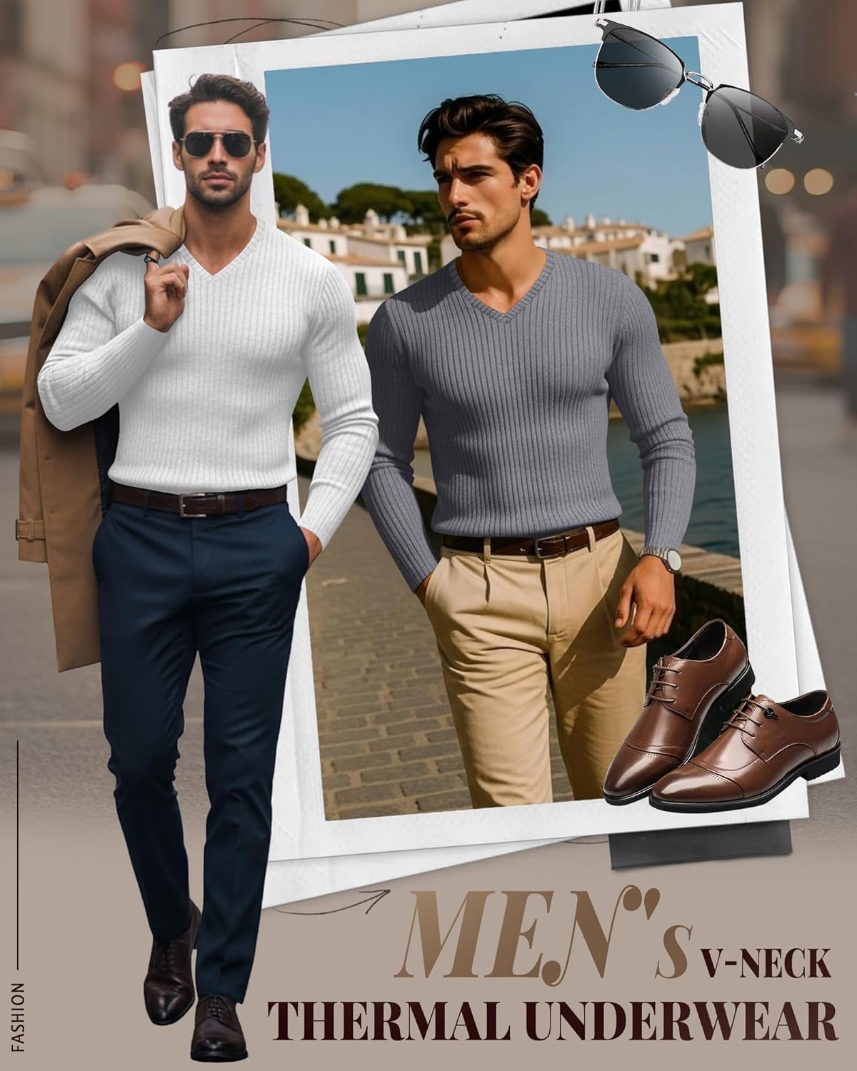 Neer 4 Pack Men's Thermal Cotton Long Sleeve Shirts Ribbed V Neck Tops Fall Winter Stretchy Slim Undershirt Base Layer - Image 4