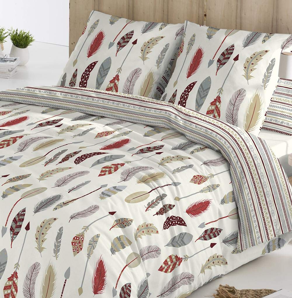 COTTON ARTean Funda Nórdica Reversible Cama 90 Salve ALGODÓN 100% Funda edredón 150x220 + 1 funda almohada Cierre con Botones.