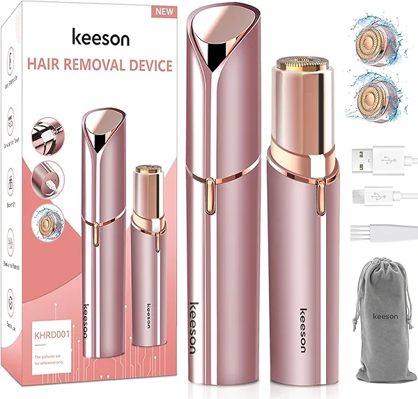 Facial Hair Removal for Women, 360° Floating 2X Powerful Painless Facial Hair Remover, Lipstick-Sized, USB Rechargeable, Face Razors Shaver for Women Upper Lip,Chin,Peach Fuzz,Mustache (Pink)
