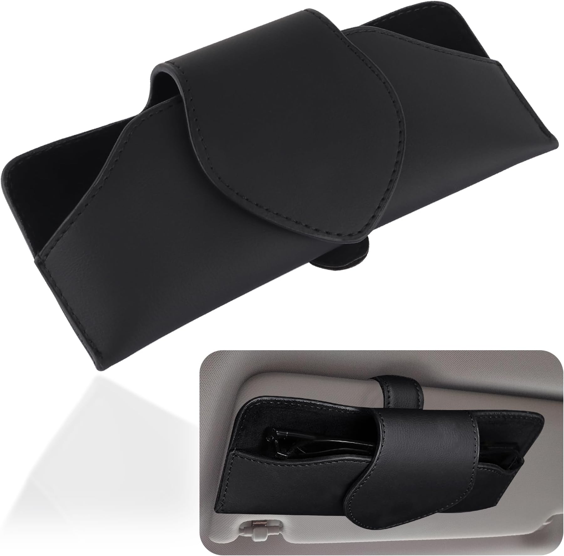 Magnetic Sunglass Holder for Car Visor,Soft Leather Glasses Case Car Sunglass Holder Clip,Universal Car Interior Accessories Visor Sunglasses Holder Clip for Car Truck SUV (Black)