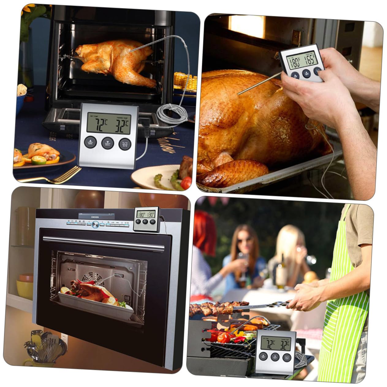 Cabilock 3 Sätze Grillthermometer Im Freien Sofortig Temperaturfühler Für Fleisch Fritteuse Fleischtemperaturmesser Ofen Kochen Timer Alarm Fleischtemperaturanzeige Edelstahl 304 Silver