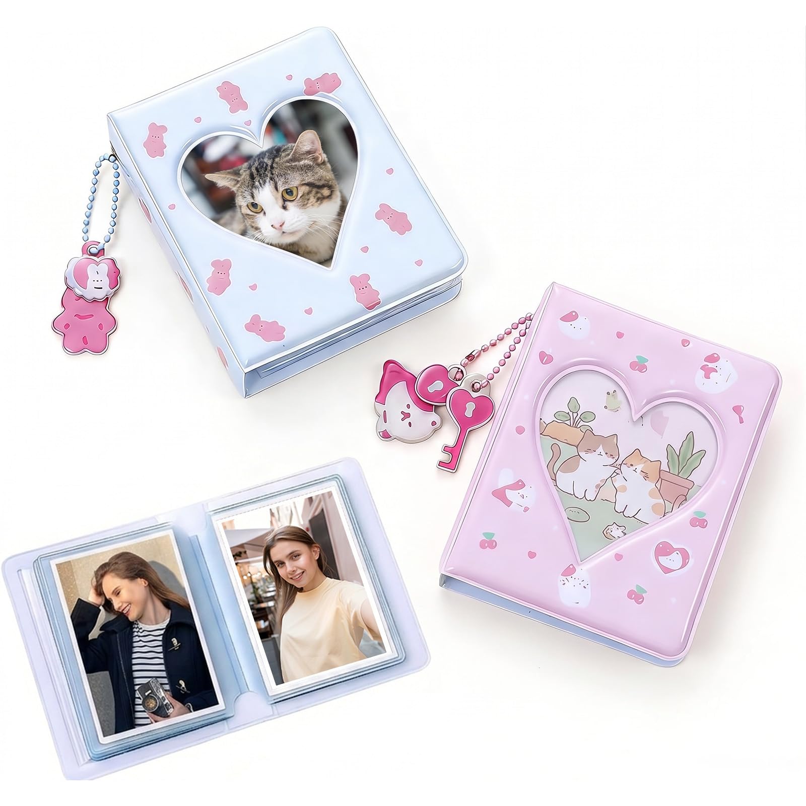 Rudfovn 2Pcs Photocard Binder, 3 In Mini Love Heart Hollow Photo Holder Album with 40 Pockets for Standard Idol Photocards Photos