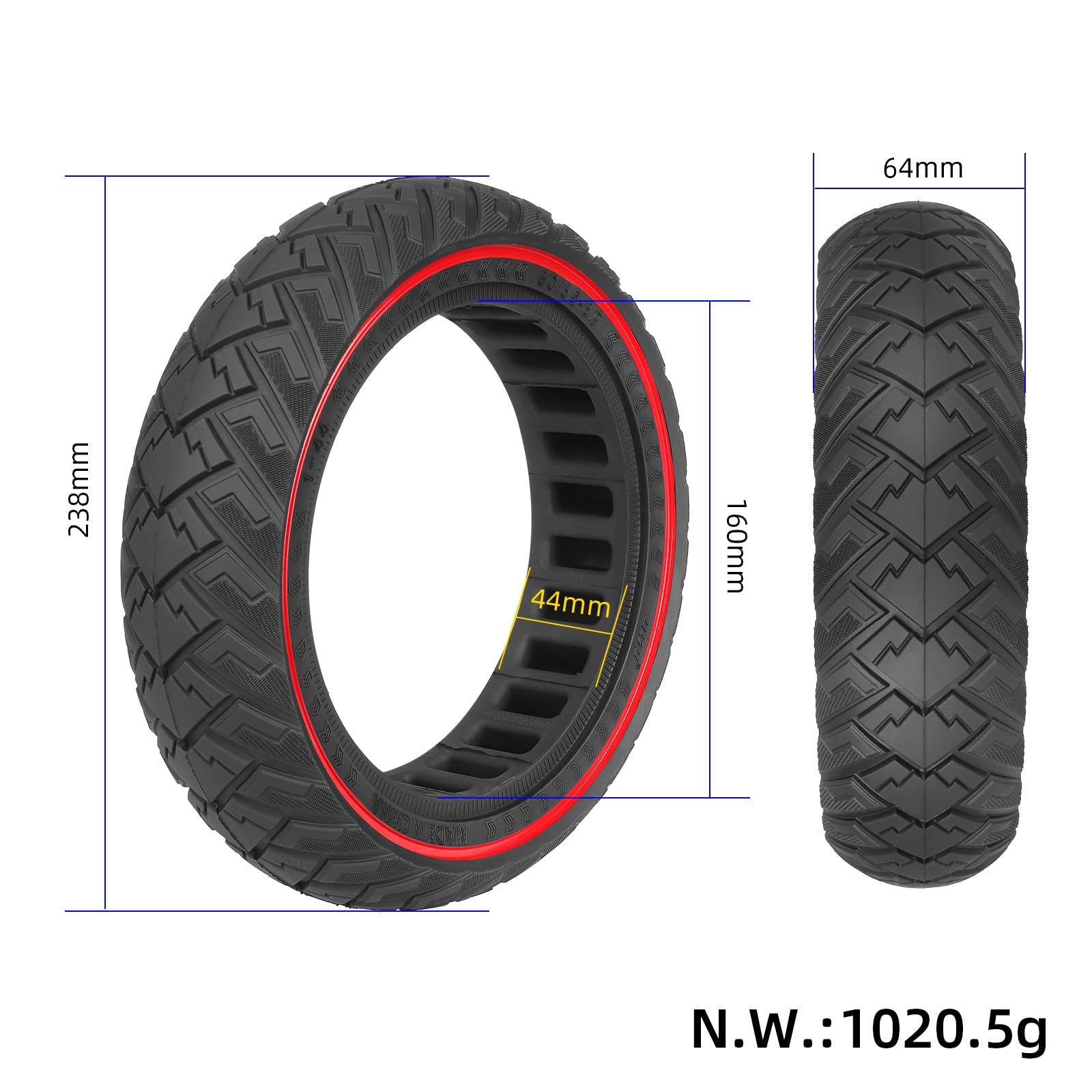 TREFAN Gomma Piena 60/65-6,9, 10 Pollici per Scooter Elettrico Ninebot Max G2/G65, Pneumatici Solidi Antiscivolo, Antiforatura, Ruote di Ricambio (Nero, 1)