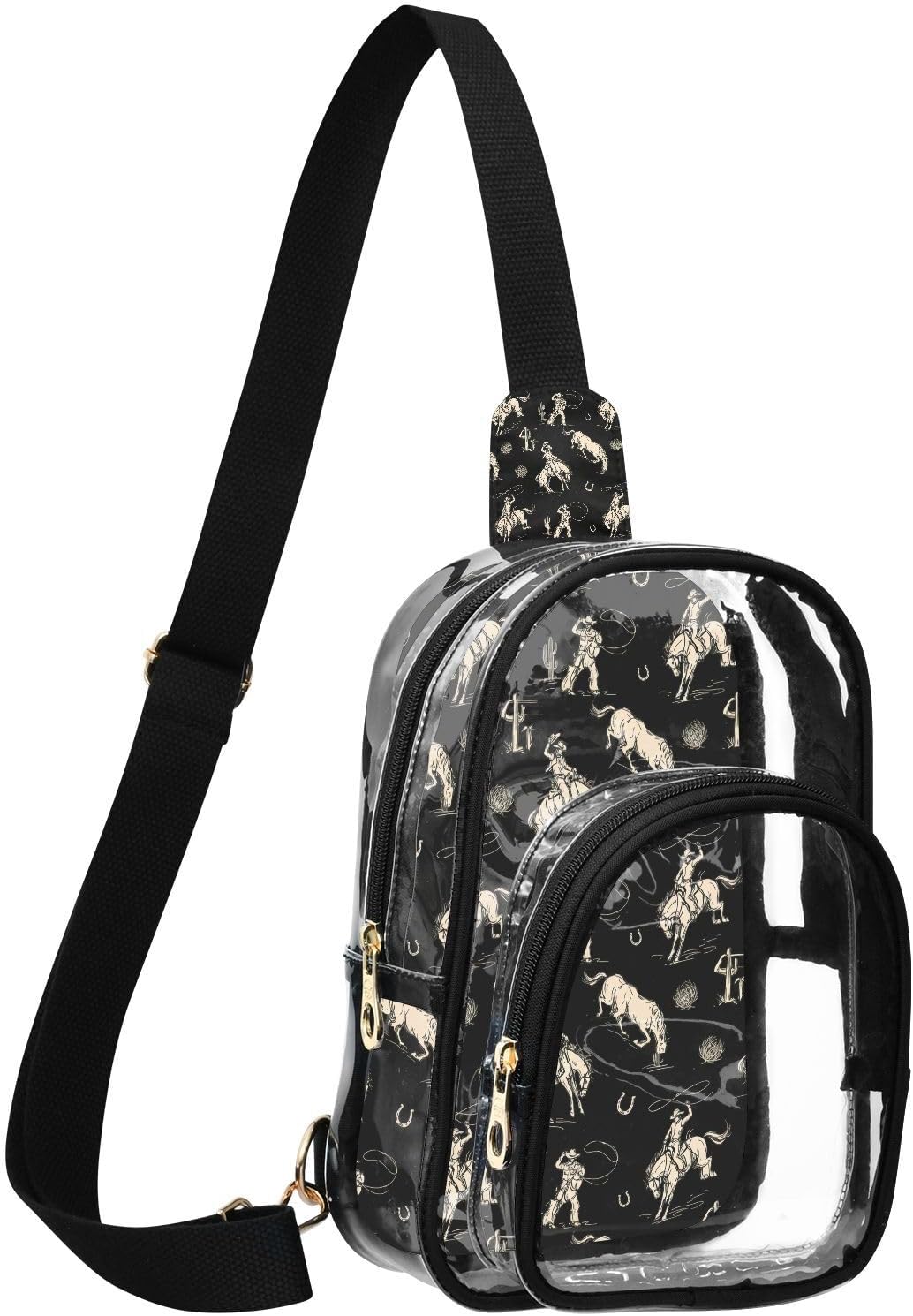 Sinestour Western Cowboy Cowgirl print Clear Crossbody Bag Stadium Approved, Small Clear Purse, Sling Backpack