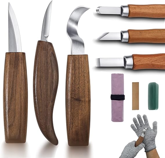 Wood Carving Tools, Wood Carving Knives, 10 in 1 Whittling Wood Carving Kit for Adult, Kids and