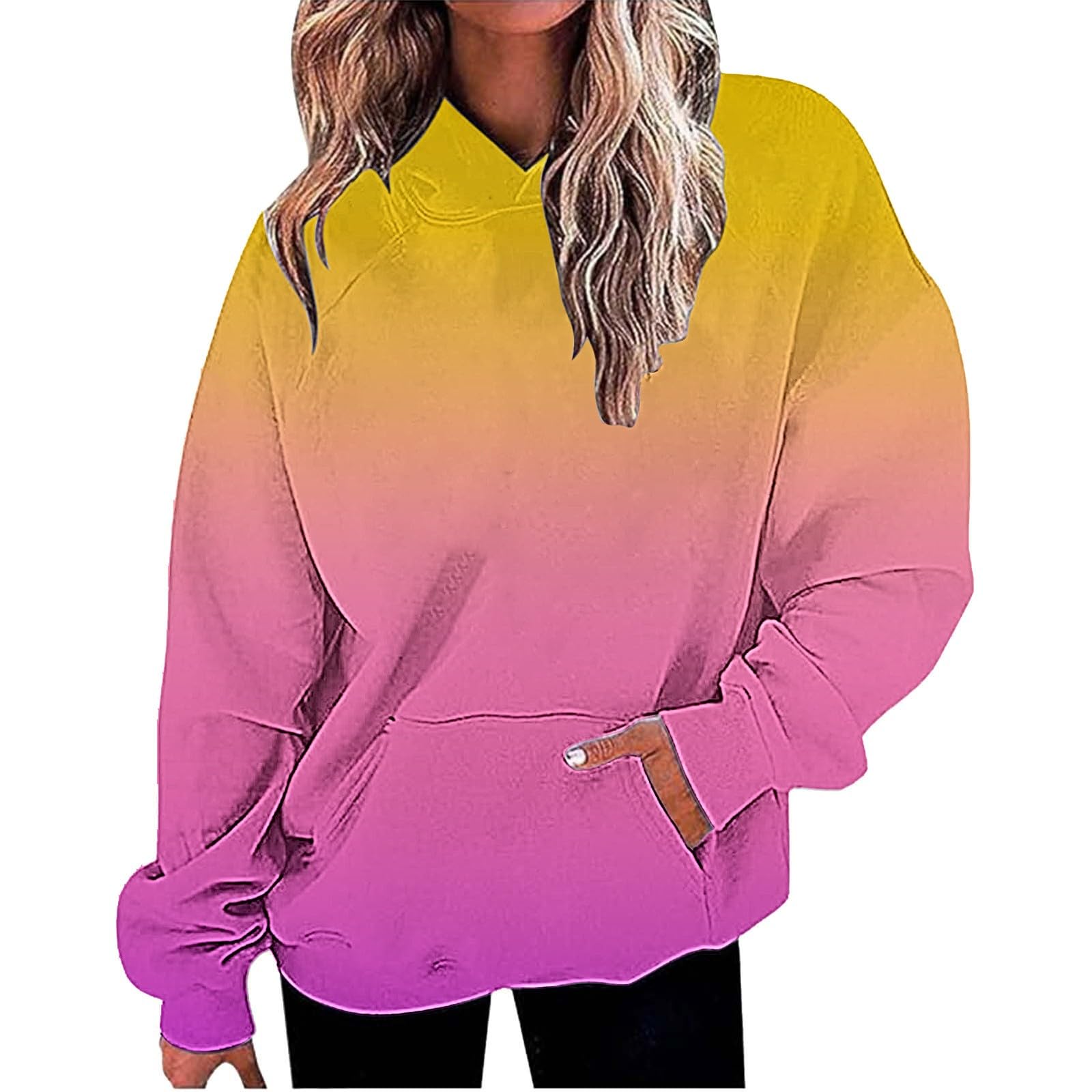 Women Oversized Hoodie Shirts Dressy Casual Long Sleeve Gradient Color Hooded Pullover Tops Loose Preppy Clothes