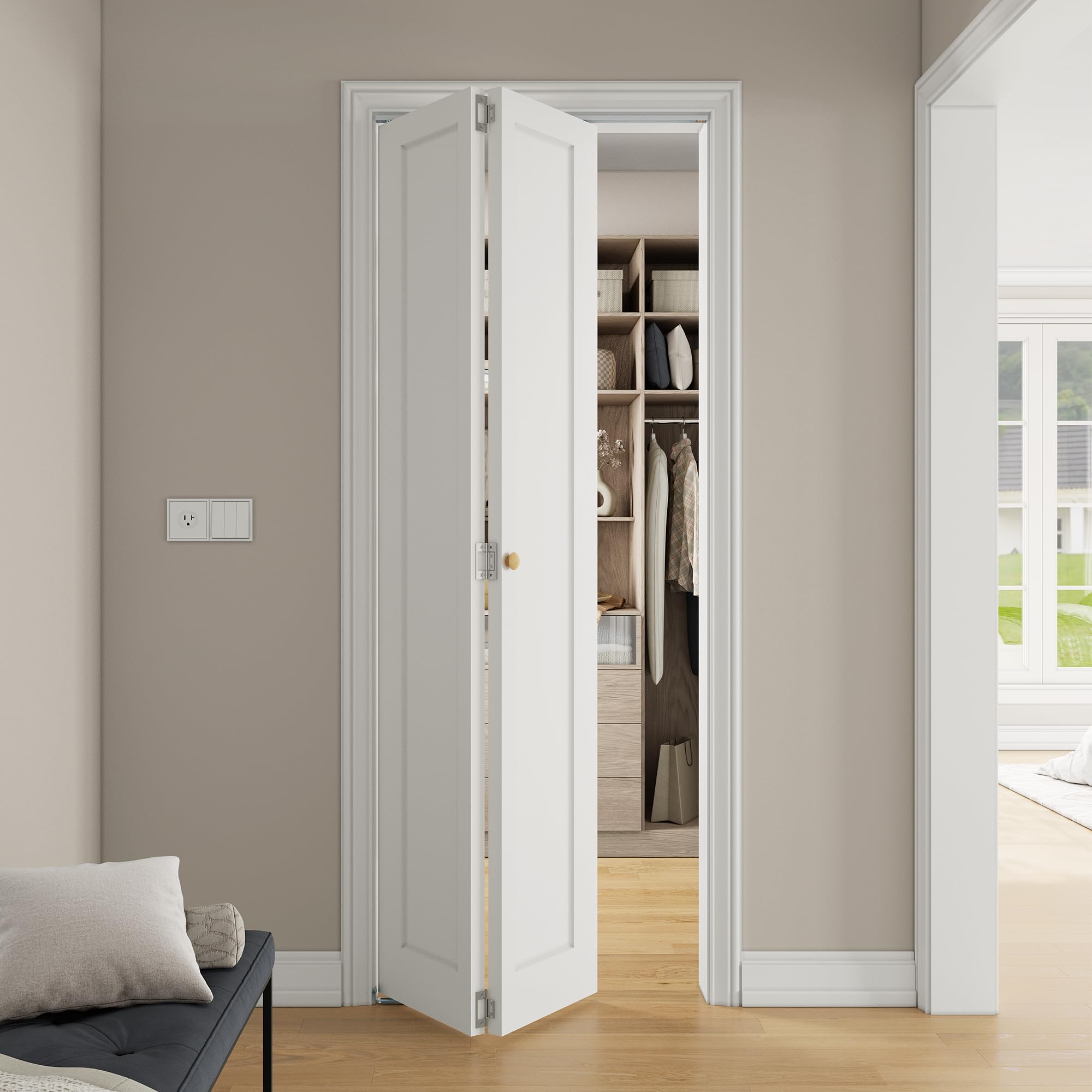 Paintable Bifold Doors for 32" x 80" Opening, Closet Folding Doors with Hardware kit Included, Assembly Required, 1 Panel-White