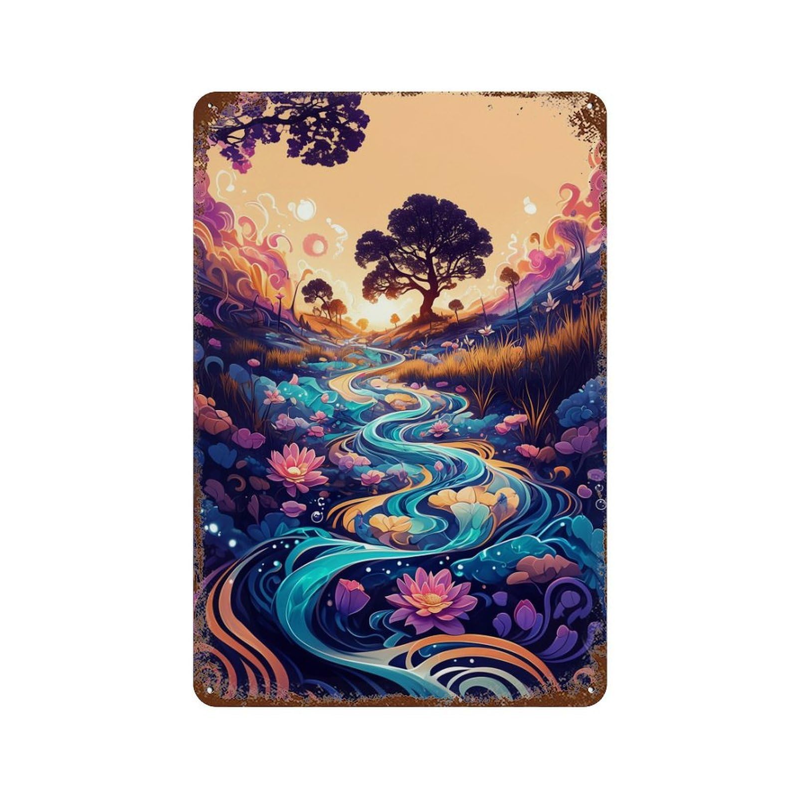 Enchanted River Fantasy Rusty Metal Tin Sign 11.8"x7.9", Rustic Home Decor for Garage, Pub Or Kitchen