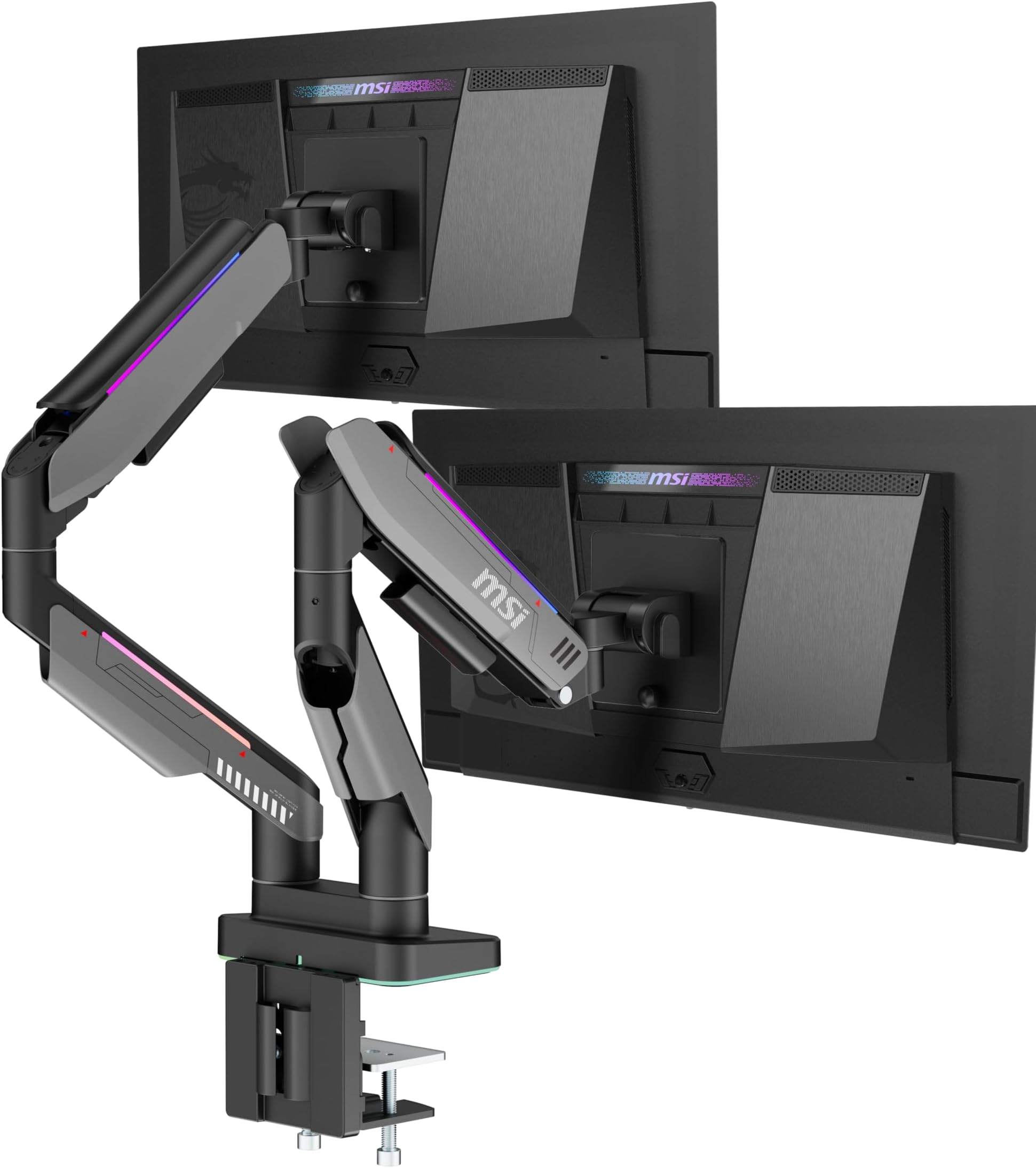 MPG MT201DR - Premium RGB Dual Monitor Stand Arms, 17-35" Support, VESA Compatible, Adjustable Heavy Duty Gas Spring Mount, 44 lbs per Screen Capacity, Clamp & Grommet, Quick Release Plate - Gray