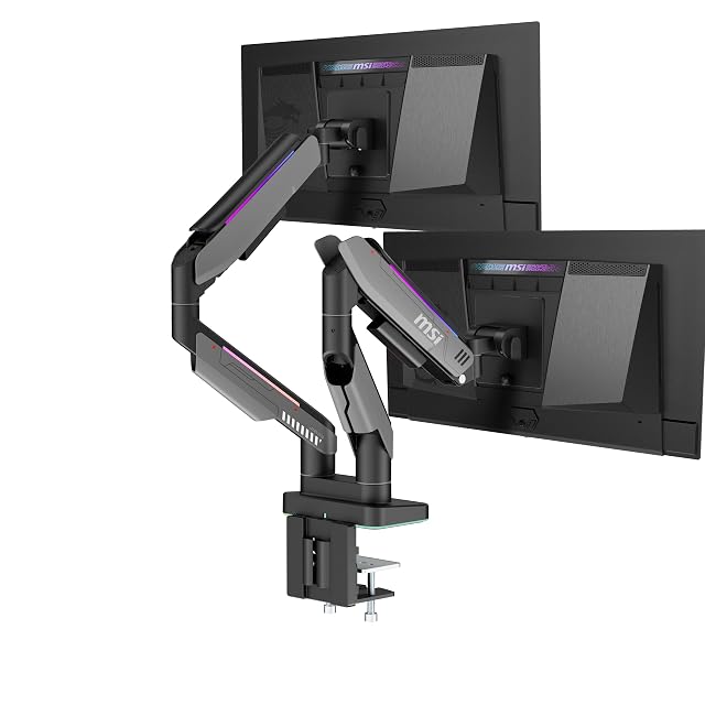 MSI MPG MT201DR - Premium RGB Dual Monitor Stand Arms 17-35 Support VESA Compatible Adjustable Heavy Duty Gas