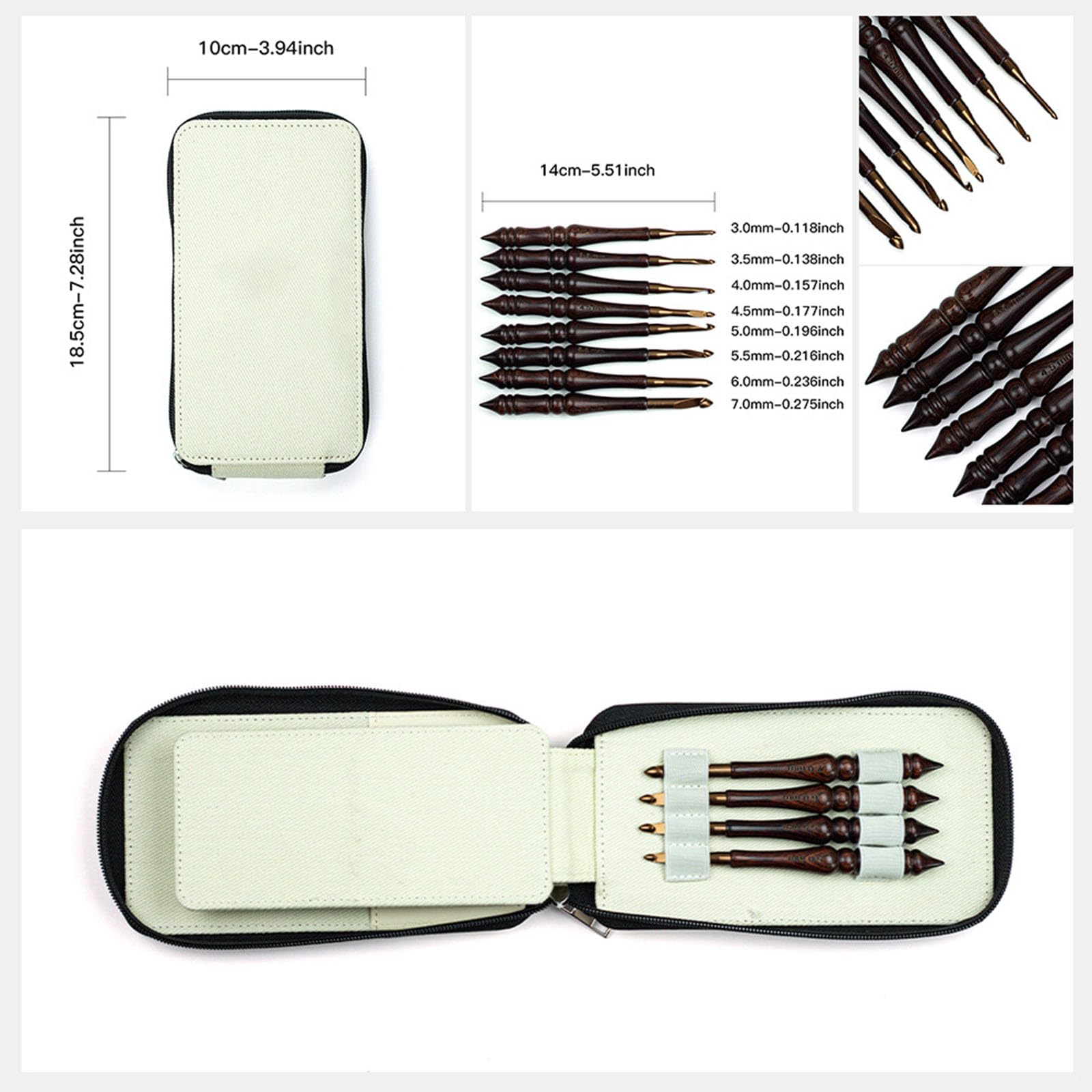 8 Uds Gancho de Ganchillo de Aluminio con Agarre ergonómico, de Madera de 3, 0-7, 0mm, Aguja de Gancho de Ganchillo para Bufanda para, artesanía de Punto, de café