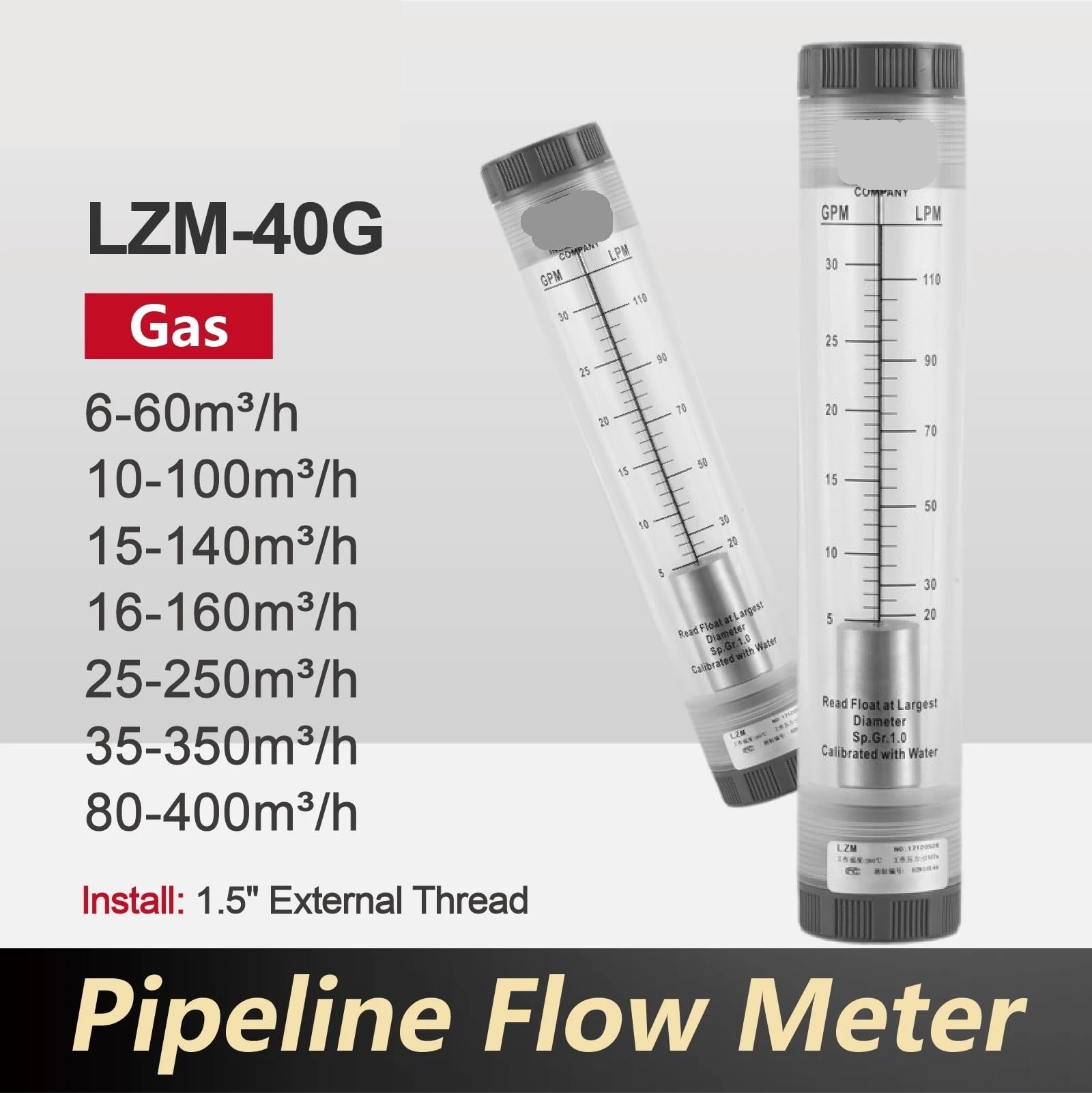 Rotámetro acrílico de LZM-40G, medidor de flujo de área Variable, medidor de flujo en línea de paleta giratoria for uso Industrial de aire comprimido líquido de Gas(Contact us)