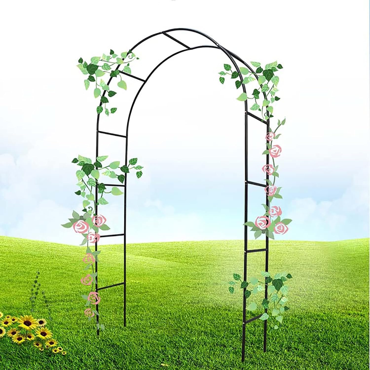 Metal Outdoor & Indoor Garden/Wedding Arch Arbor for Wedding Bridal Party Decoration Arbor, Elegant Decorations & Garden Climbing Plants Vines (Color : Black, Battery *1 : 1.4 * 2.4m)