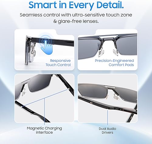 Miniatura 8 de LIMU Gafas inteligentes Gen 5, gafas AI con intérprete de IA en tiempo real – Gafas Bluetooth de oreja abierta con altavoces, construcción de