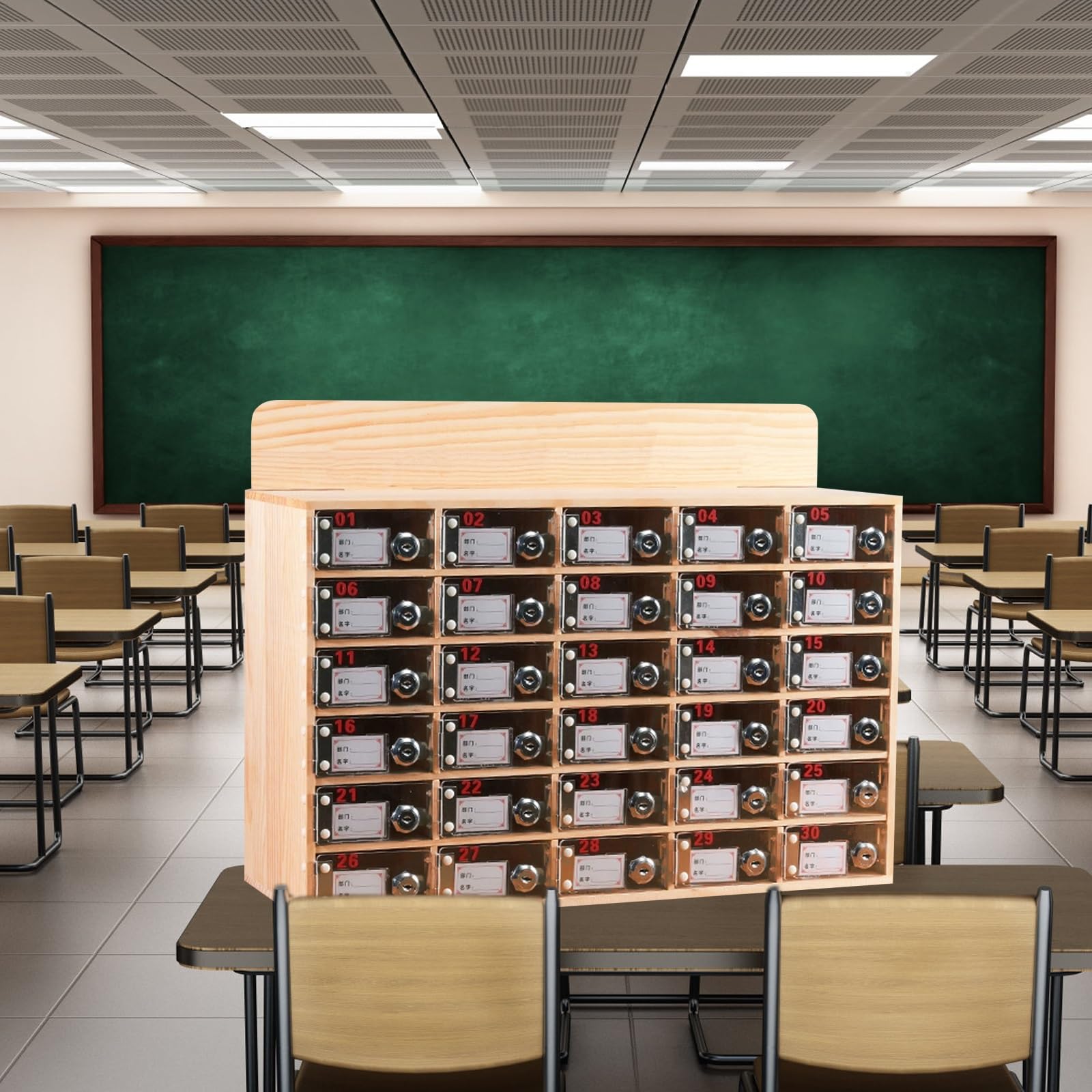 Armoire de rangement en bois pour téléphones portables, organiseur de bureau pour école et conférence Solution de rangement compacte (6 compartiments)