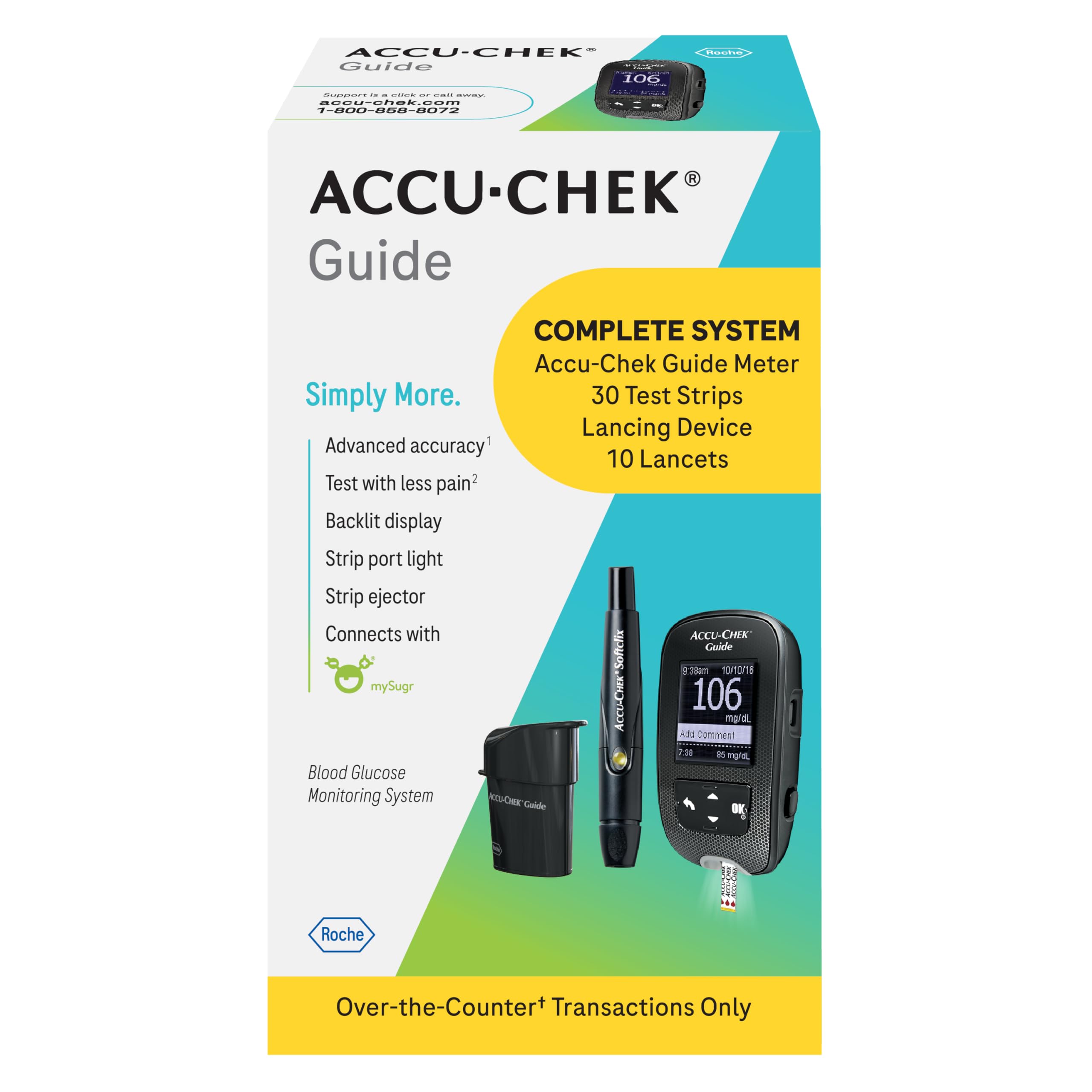 Accu-Chek Guide Glucose Monitor Starter Kit for Diabetic Blood Sugar Testing: Meter, 30 Guide Test Strips, Softclix Lancing Device, and 10 Softclix Lancets