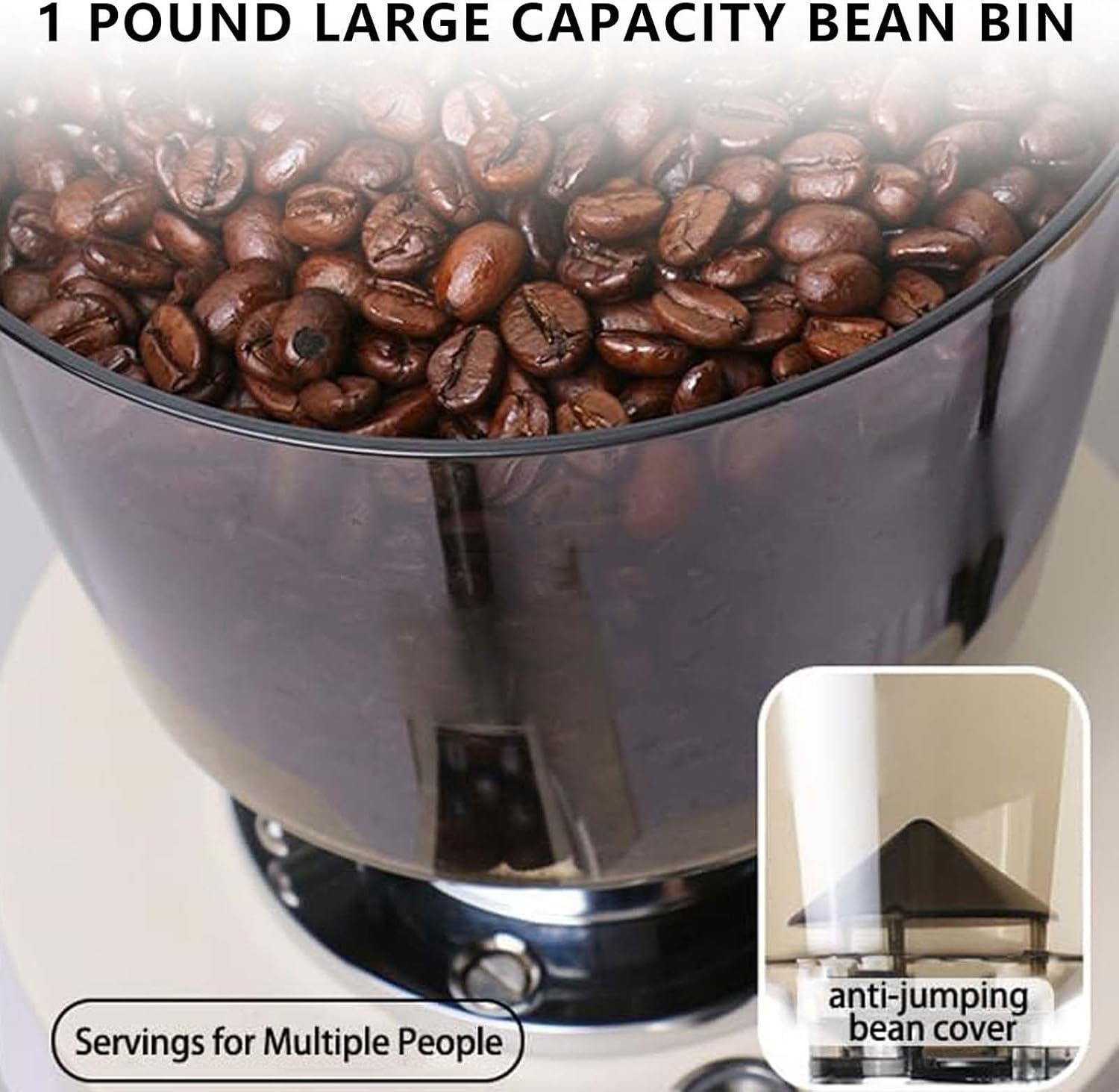 Quantitative Coffee Flat Burr Grinder,Digital Display,Professional Electric Coffee Bean Dosing Grinding Machine,64 mm Stainless Steel Disc Beige