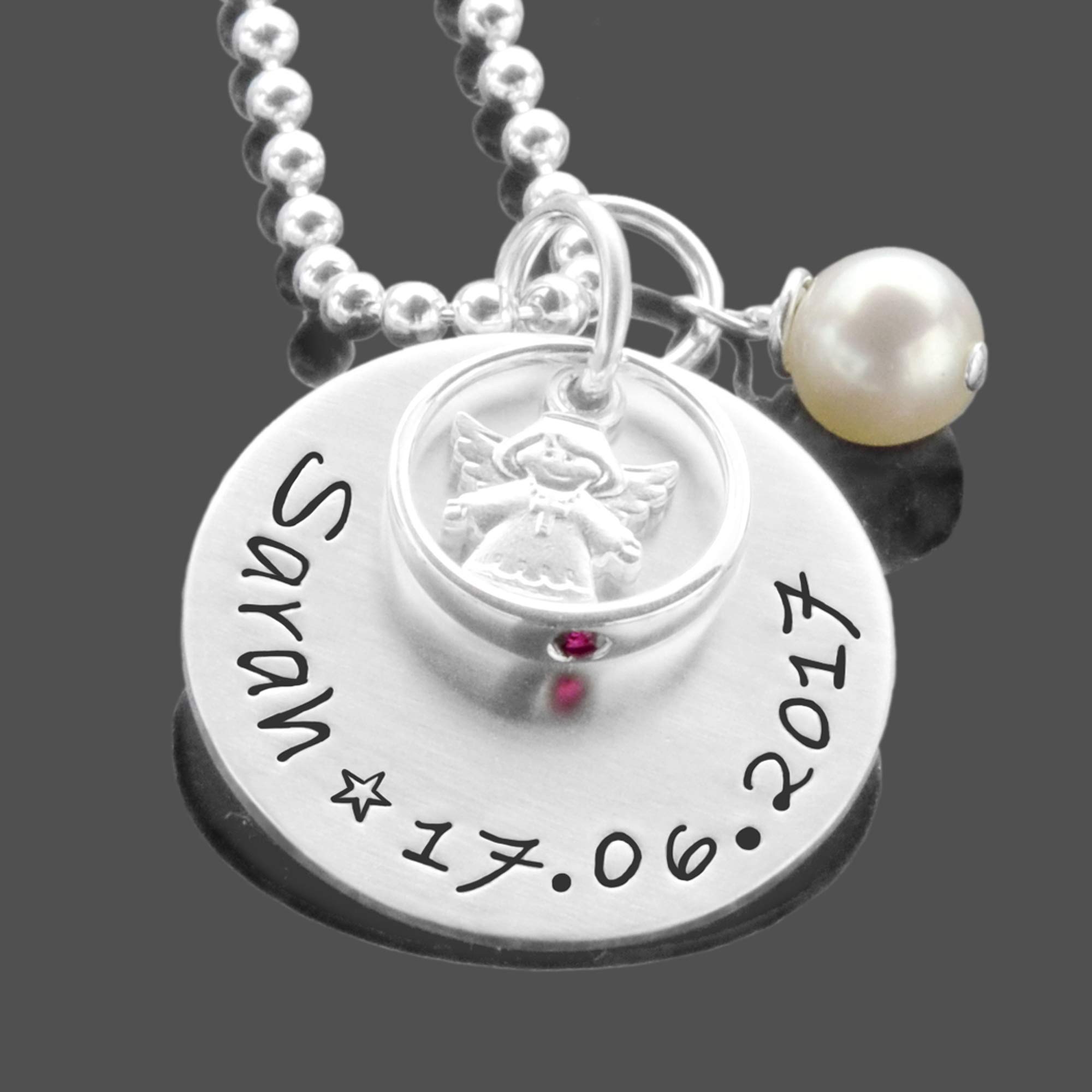 Taufkette Mädchen Silber Gravur Taufring GESEGNET ENGELCHEN Taufschmuck personalisiert Schutzengel Perle Name Datum