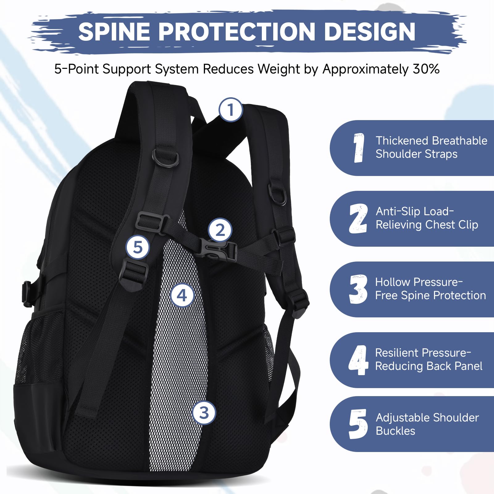 Amythe Zaino Scuola Ragazzi Teen 8 a 18 anni Grande Riflettente Liceo, Nero | Impermeabile Scomparto Laptop Viaggio Leggero Nero Daypack Multitasche Capiente Resistente per Scuola Escursione Tempo Libero