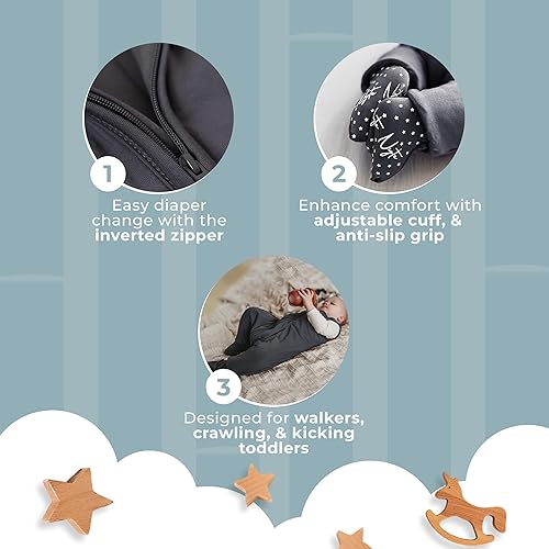 Miniatura 4 de Nyte Nyte Baby Saco de dormir de bambú gris con pies de 12 a 18 meses, saco de dormir para niños pequeños para caminar temprano, manta portátil para