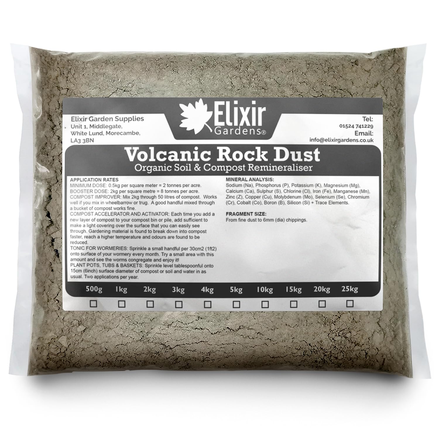 Elixir Gardens Volcanic Rock Dust Organic Fertiliser | Compost Maker & Soil Improver | Eco Carbon Capture | 20kg | Treats 40sqm