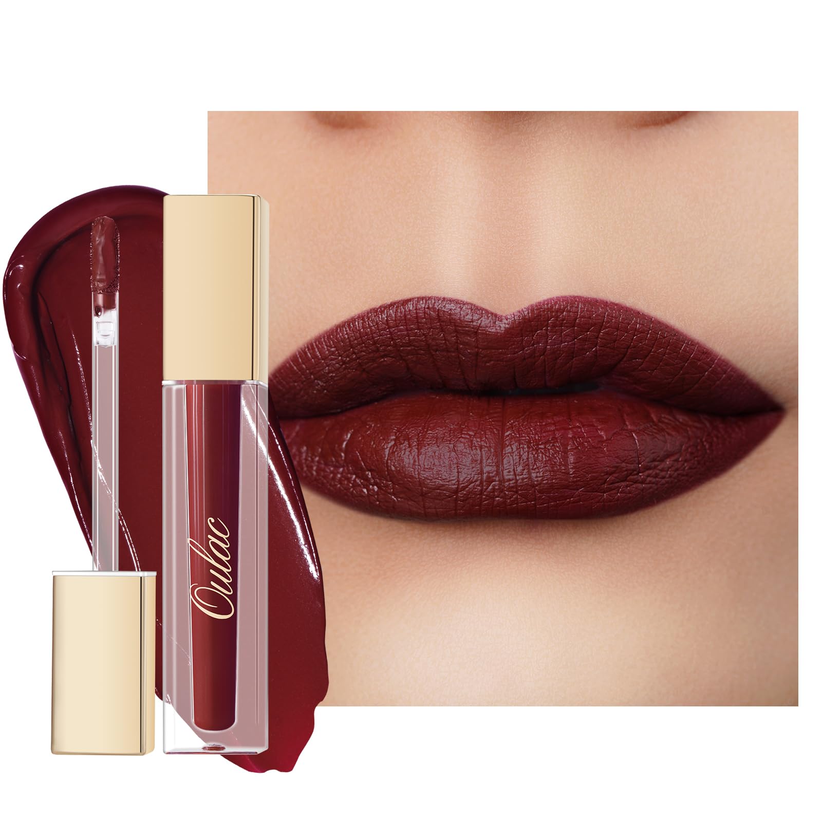 Oulac Rojo Oscuro Pintalabios Mate Líquido - Larga Duración Labios, Muy Pigmentadas, Cobertura Total Barra de Labios, Fórmula Cremosa, Sin Transferencia,Con Aceite de Rosa, Vegano M18