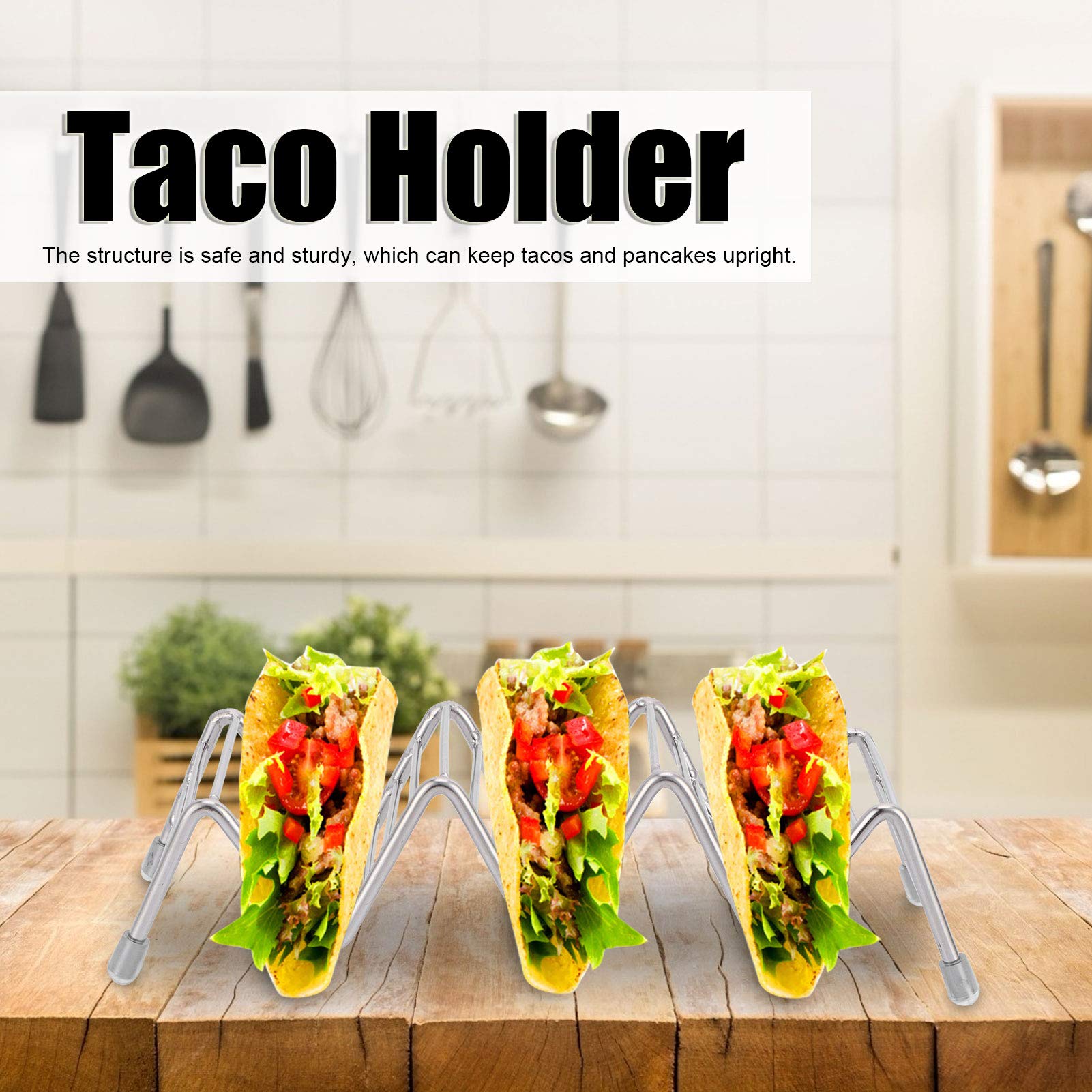 Gavigain Taco Holder, Stainless Steel Pancake Stand Tray Safe Sturdy Taco Rack for Kitchen Restaurant Home Grill Oven (3/4 grid)