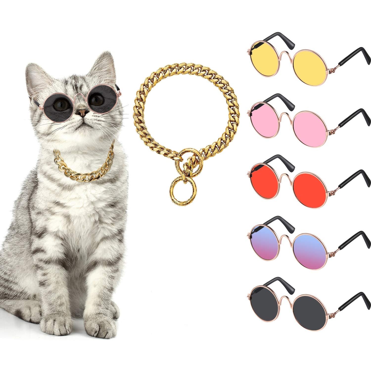 Pet Believe 1 Piece Cool Cat Dog Costume Set Include Adjustable Gold Pet Dog Chain and Funny Cute Cat Small Dog Sunglasses Retro Pet Sunglasses for Cat Puppy Small Medium Dog (B0B2R7DL37) Amazon Price History, Amazon Price Tracker