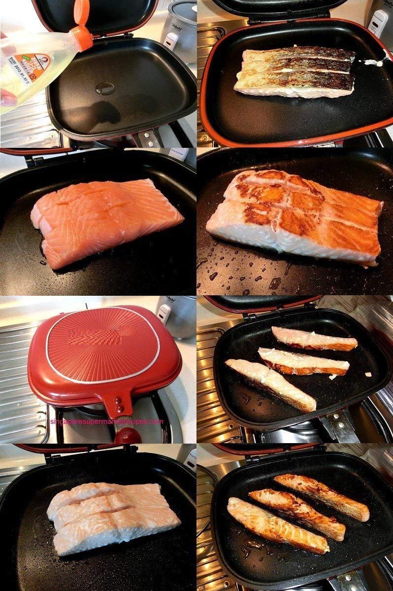 OCTOPUSPRIME Happycall Nonstick Double Sided Multi Purpose Nonstick Pan, Flip Pan, Square, Dishwasher Safe, PFOA-Free, Red Strong Magnetic Handles, Silicone Gasket 1