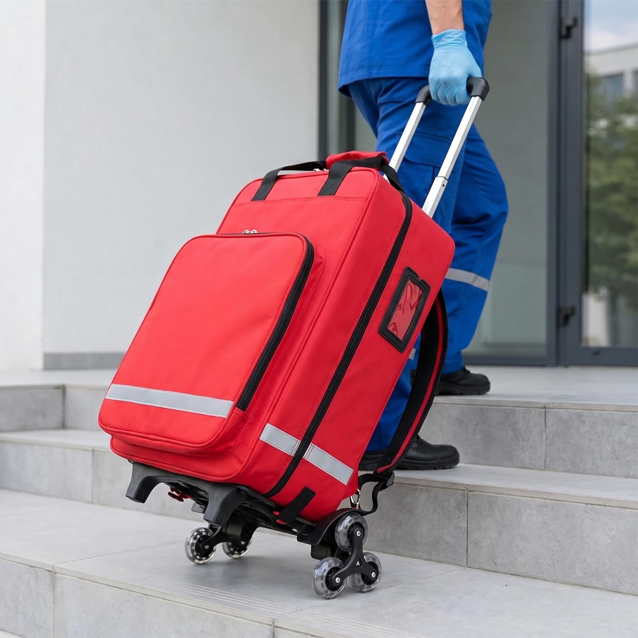 Borsa Medica con Ruote, Kit di Pronto Soccorso Portatile Vuoto, Borsa per Traumi di Grande capacità per Soccorritori, con Trolley Staccabile, Strisce Riflettenti, per Paramedici, EMT, EMS