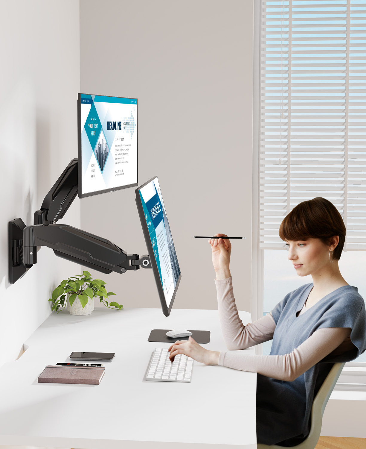 Mount PRO Dual Monitor Wall Mount for 2 Computer Screen up