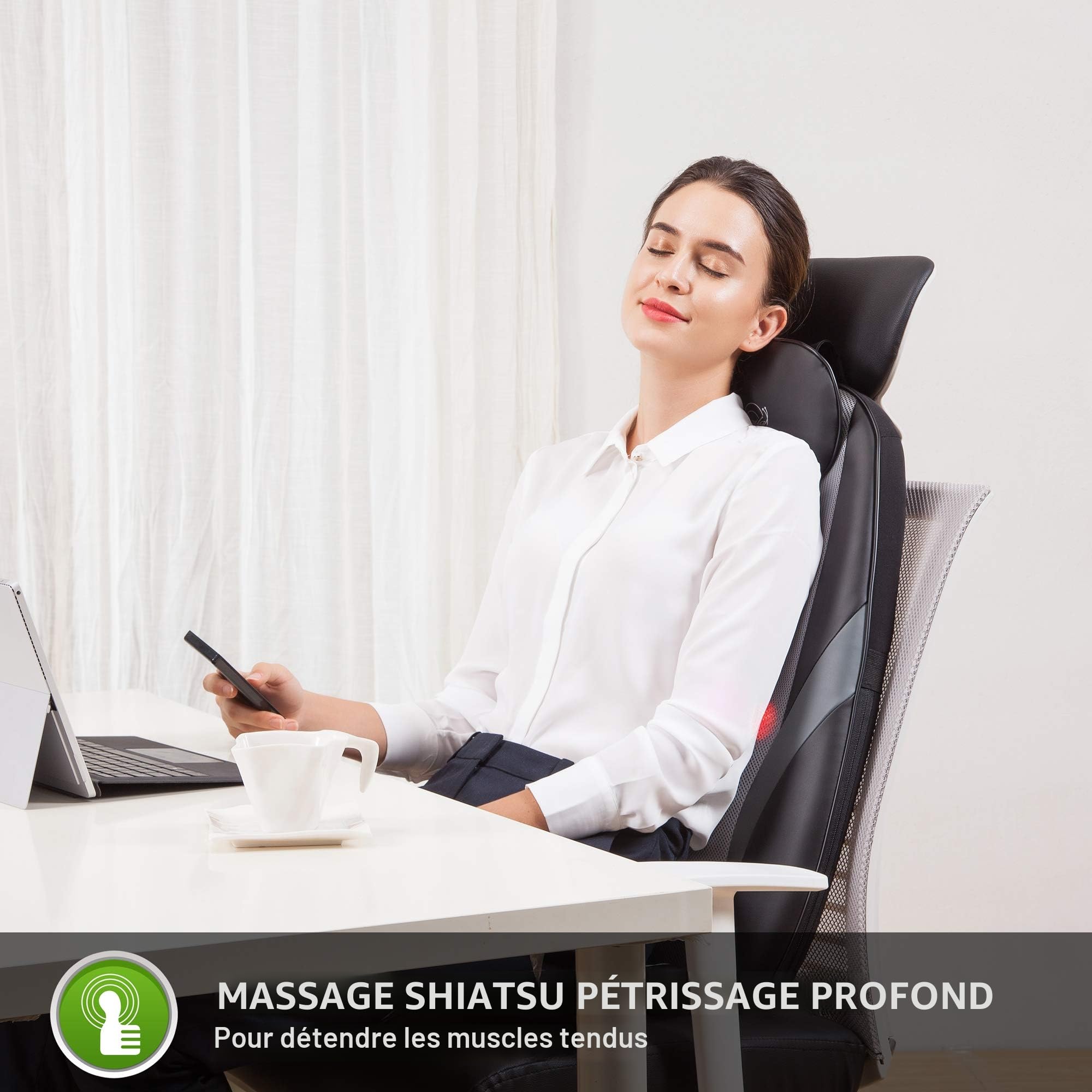Snailax Masseur de Dos Shiatsu avec Chaleur, Siège Massant à Nœuds de Massage en Gel Souple, Massage du Dos Complet avec Vibration d’Assise, pour Maison, Bureau, Canapé, Cadeau pour Homme et Femme