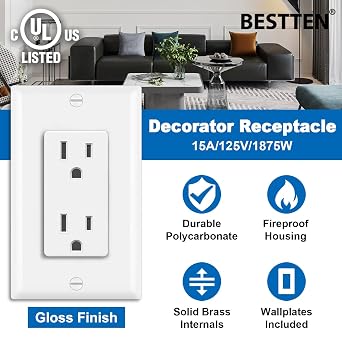 BESTTEN 30 Pack 15 Amp Receptalce Outlet with Wall Plate, UL Listed, White