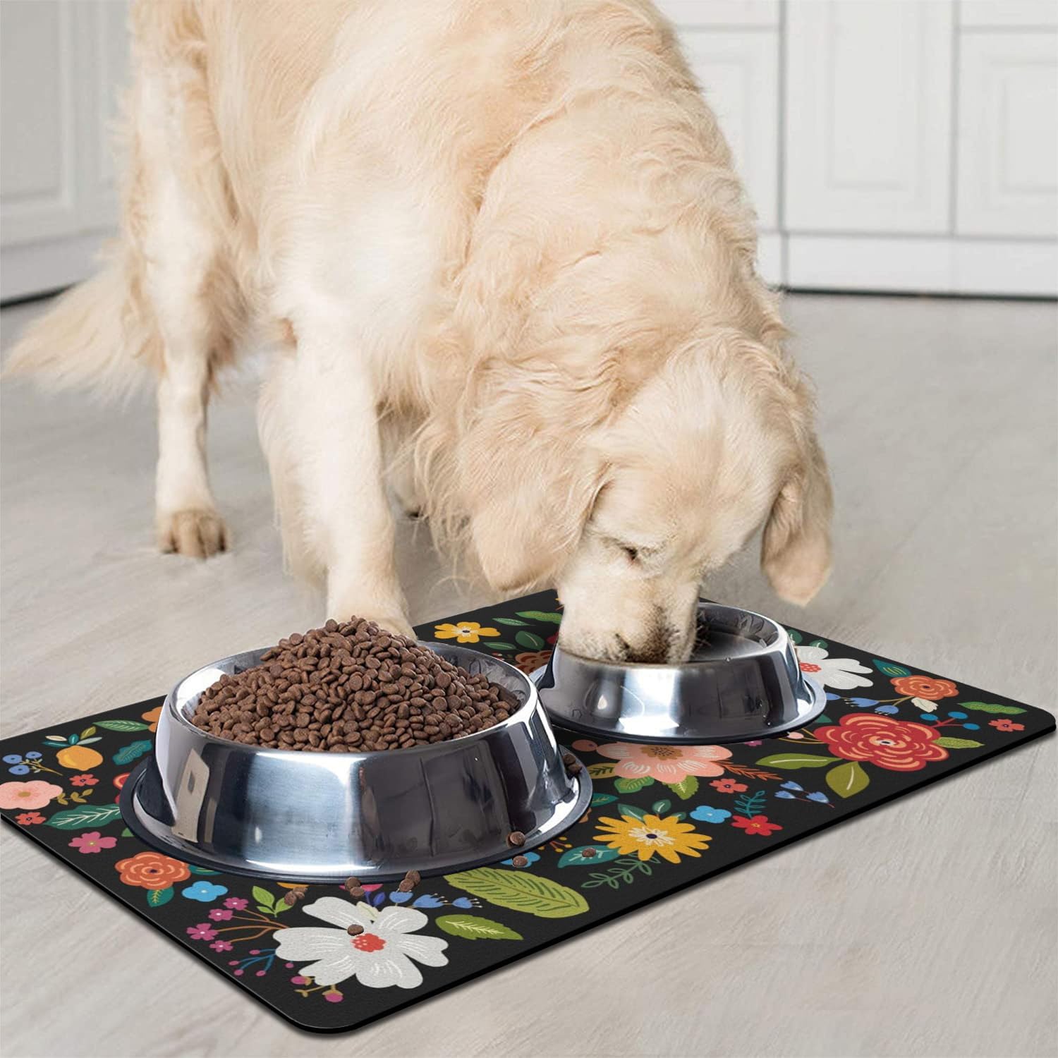 Dog Food Mat for Floors, Absorbent Pet Cat Food Bowl Mat, 17x27 in | Absorbent & Quick Drying Diatomite Pet Feeding Mat for Water Bowls, Anti-Fouling, Easy to Clean, Bohemia Style
