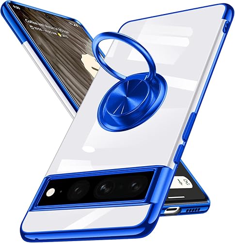 ZHIYIWU Funda compatible con Pixel 7 de 6.0 pulgadas, cubierta transparente con soporte de anillo, soporte electrochapado, poliuretano