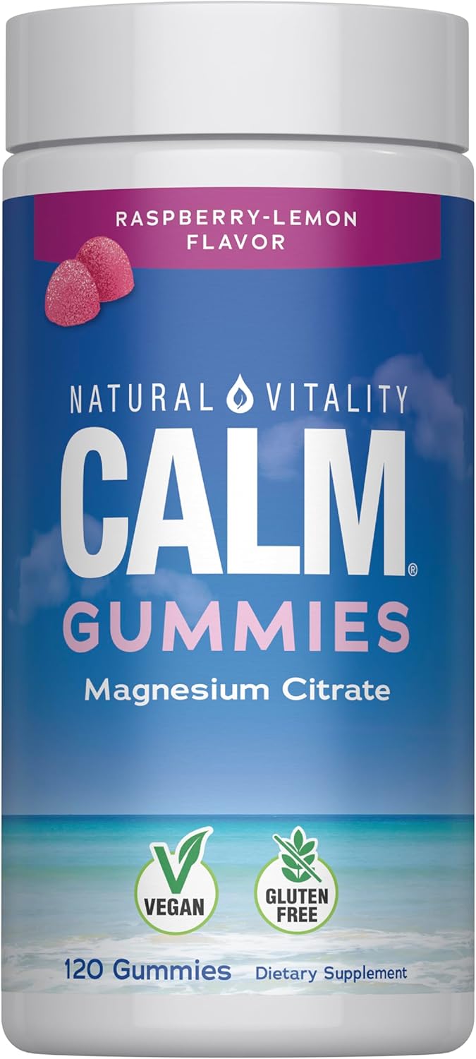 Natural Vitality CALM, Magnesium Citrate Supplement, Stress Relief Gummies, Supports a Healthy Response to Stress, Gluten Free, Vegan, Raspberry Lemon Flavored, 120 Gummies