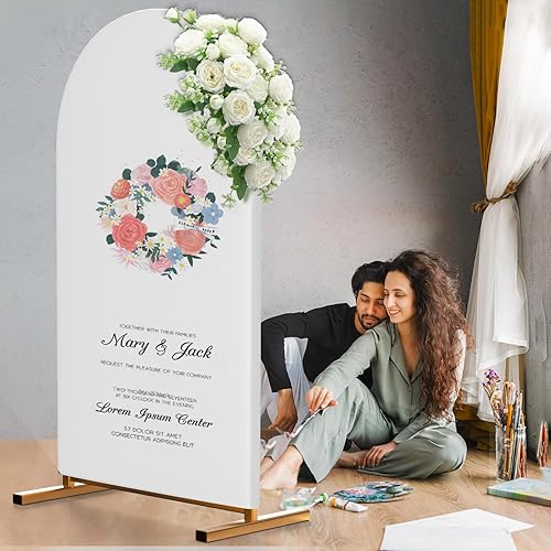 Miniatura 4 de Arch Backdrop Cover 6.0FT White Spandex Fitted Wedding Arch Stand Covers Round Top Chiara Arch Backdrop Panels for Wedding Ceremony Birthday Party