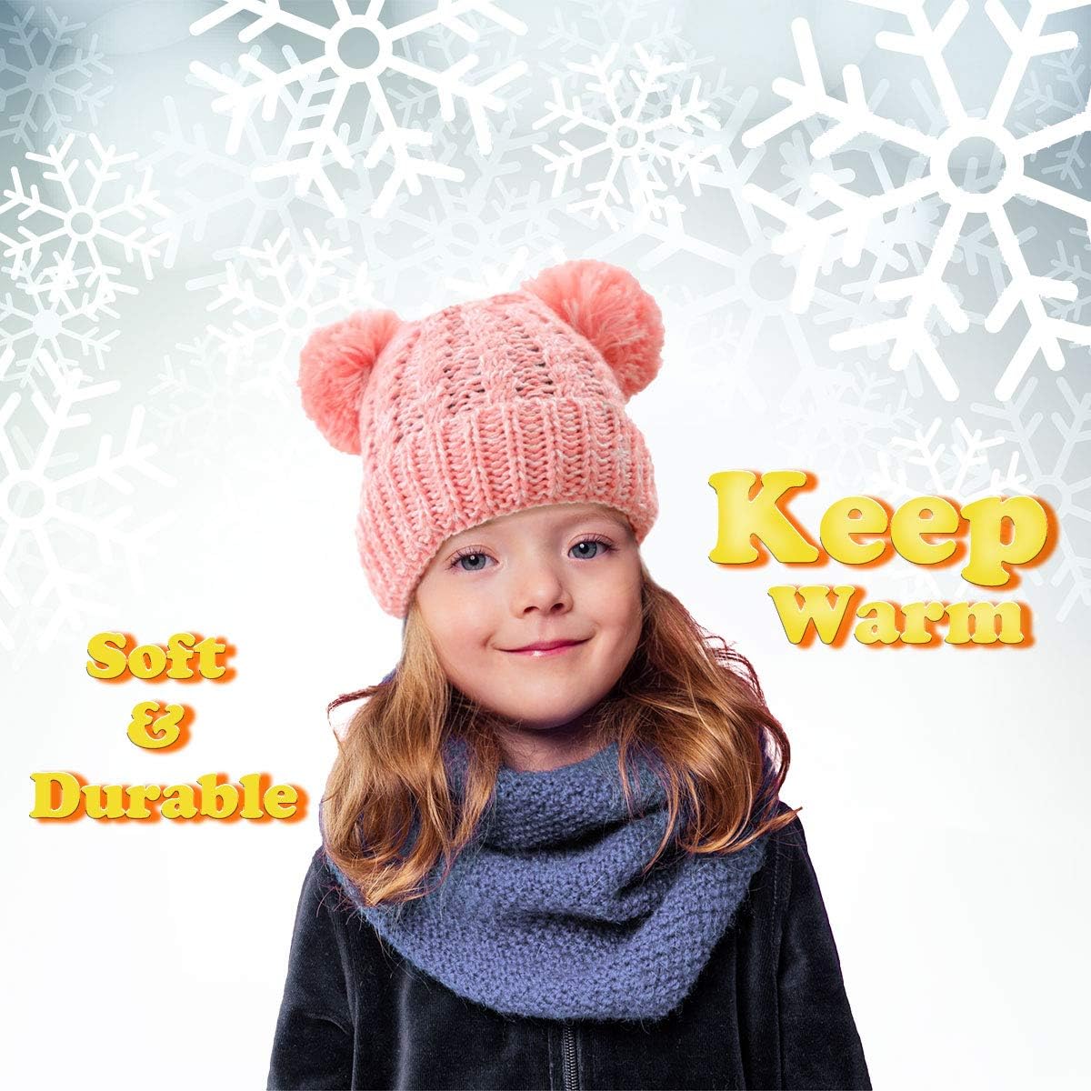 Luyee Kids Winter Hat Toddler Thick Warm Beanie with Knitted Pom Pom Ears Chunky Cold Weather Hat for Boys Girls, Age 3~7 (Mixed-2) : Clothing, Shoes & Jewelry