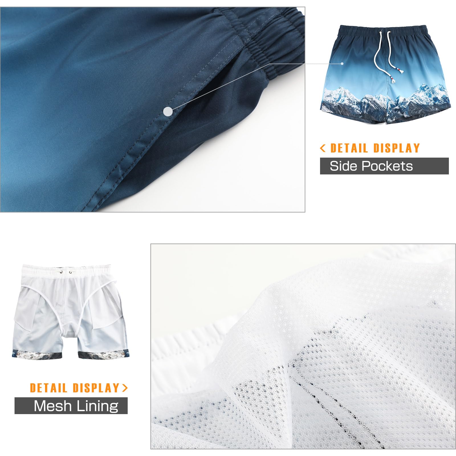 Danfiki Pantaloncini Costume da Bagno Uomo Asciugatura Veloce Calzoncini da Beach Costume da Bagno Fodera Rete con Taschino e Coulisse Trunks