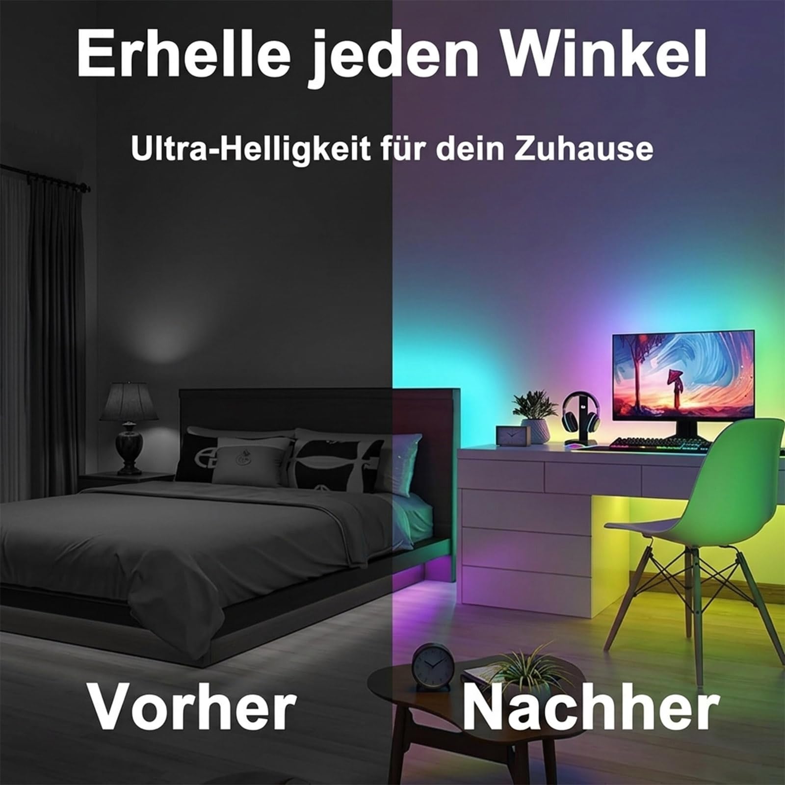 Profilo in alluminio a LED nero, 12 x 1 m, a V per strisce LED, nastro fino a 10 mm, con profilo diffusore con copertura bianca lattea, tappi terminali, clip di montaggio (senza strisce LED)