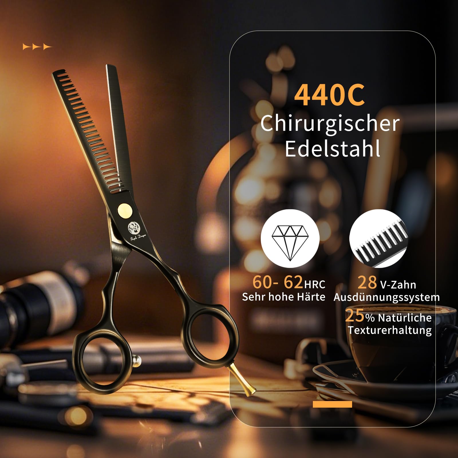 Purple Dragon Haarschere 5,5 Zoll Profi Friseurschere Set scharfe Schere für Friseur Barbier Anfänger Schwarz