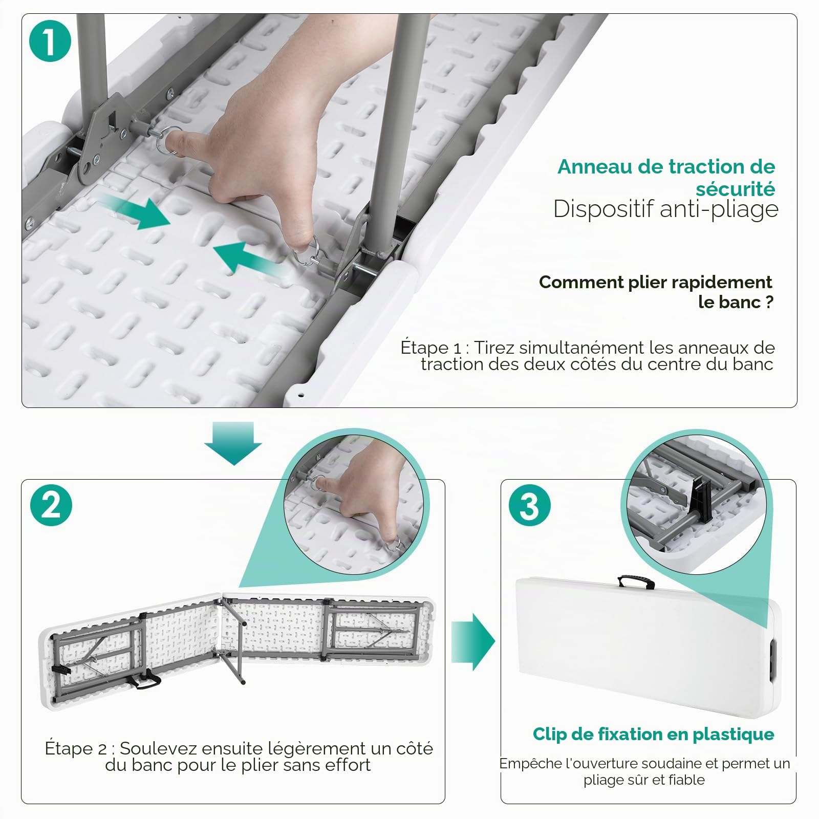 LIFERUN 2 pcs Bancs Pliables 183 cm,Banc de bière Pliant Camping avec poignée de Transport,Banc Pliable Camping Structure en Acier et Plateau en Plastique HDPE,pour Jardin Fête Barbecue Pique-Nique