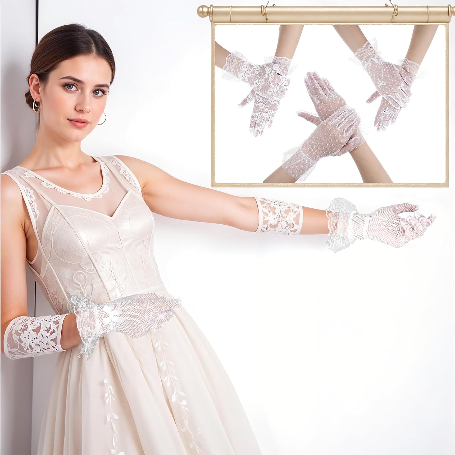 16 Pairs of Women Lace Gloves Tea Party Elegant Short Gloves for Vintage Ladies Wedding Wrist
