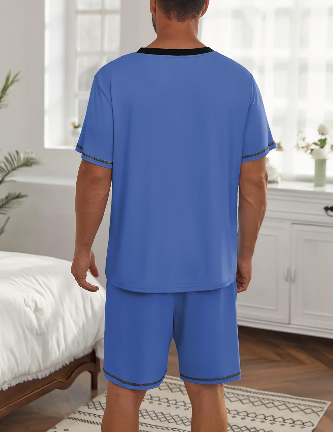 Ekouaer Men's Pajama Sets Shorts Short Sleeve Pj Sets Loungewear Lightweight Lounge Sets with Pockets - Image 2