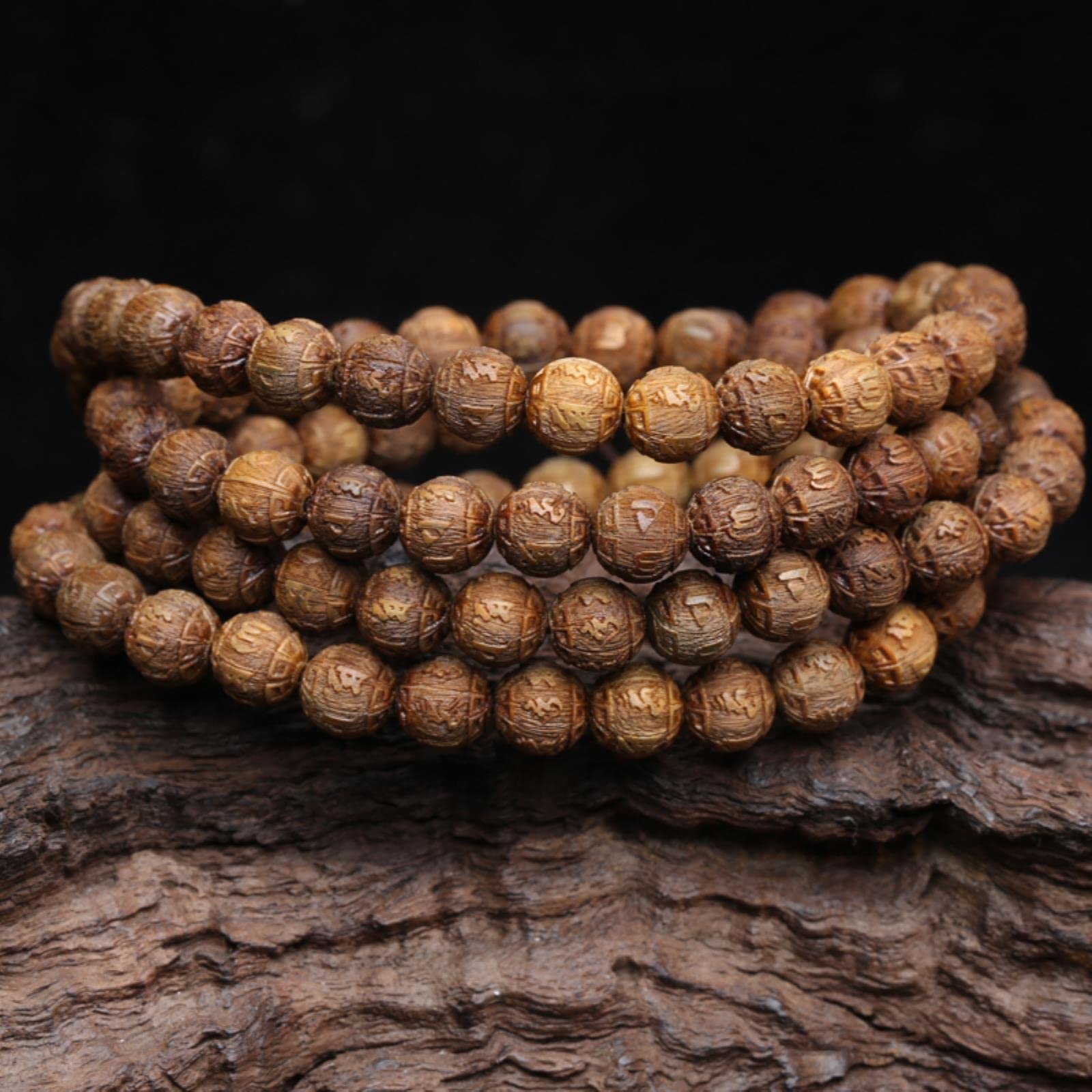 Mala-Perlen, Rosenkranzperlen, 1 Stück, natürliche Sandelholzperlen, grüne Sandelholzperlen, 108 Perlen, elastisches Armband, buddhistische Gebets-Yoga-Perlen – Standard