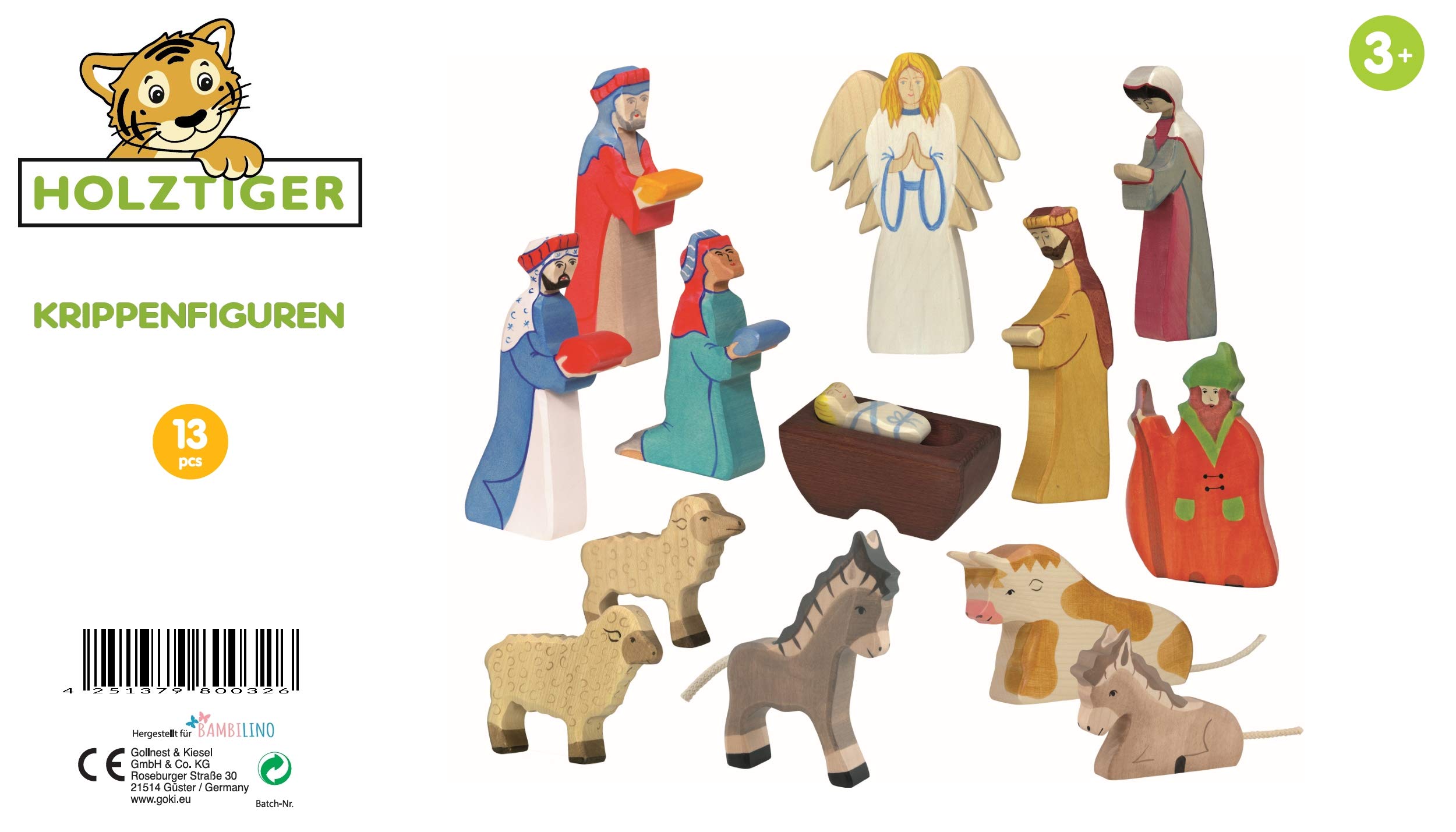 Holztiger Krippenfiguren - Großes Set - 13 Krippenfiguren und Tiere