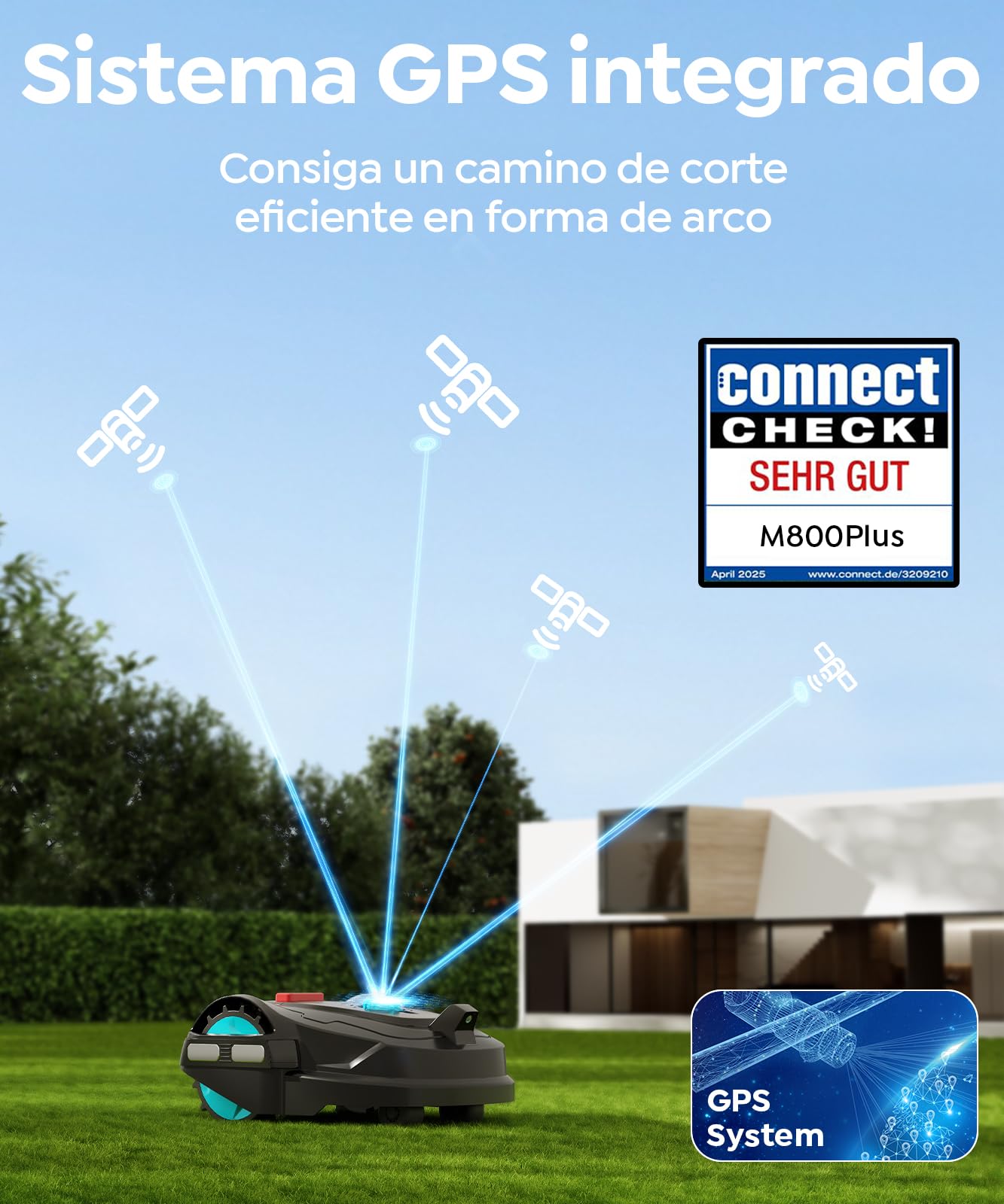 YARDCARE M800Plus Robot Cortacesped sin Cable Perimetral, MAX 800m², Posicionamiento GPS+Navegación con Visión IA, Retorno Estación de Carga, App Control, Corte Forma U, Evitación Precisa Obstáculos