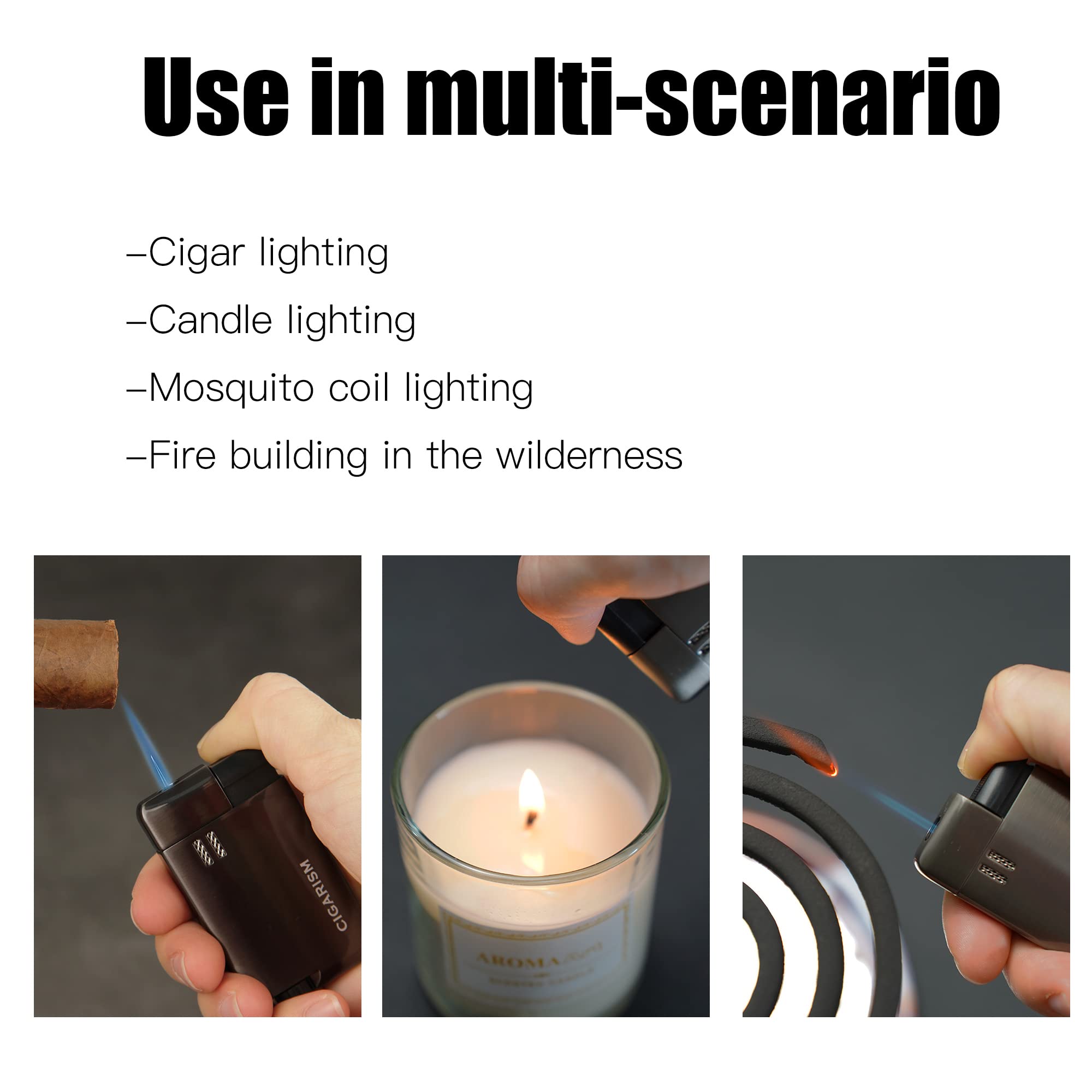 CIGARISM Small Pocket Cigar Lighter, Single Torch Jet Flame Windproof Refillable Butane Lighter (Gun Metal)